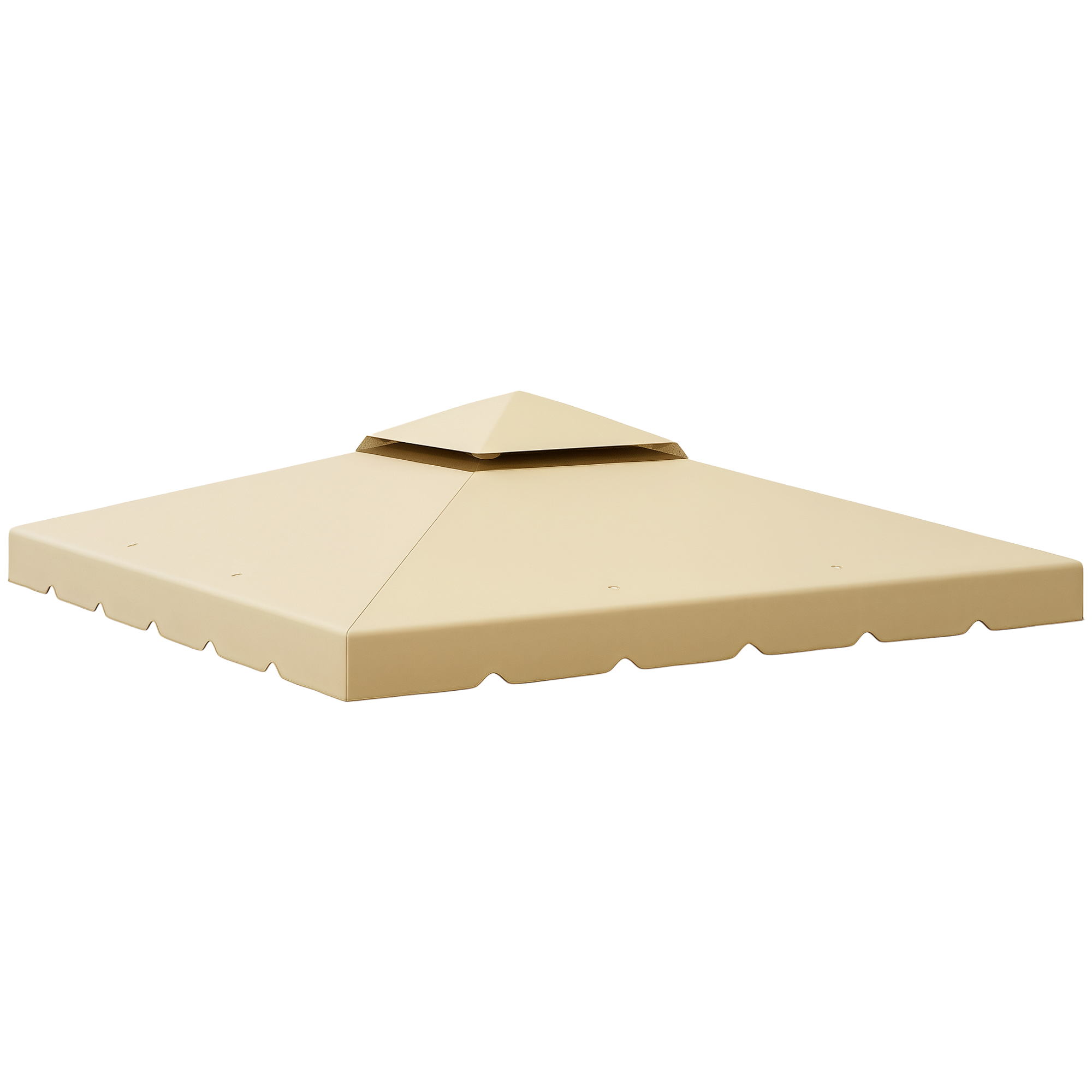 Una copertura per gazebo beige con livelli sfalsati e bordo smerlato.