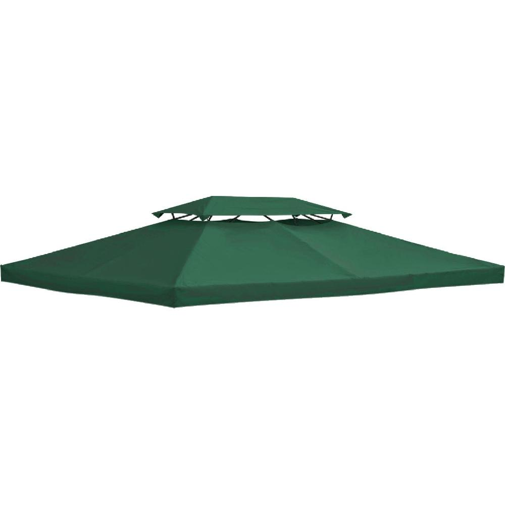 Una copertura verde scuro per gazebo esagonale con tetto a doppio livello, su sfondo bianco.