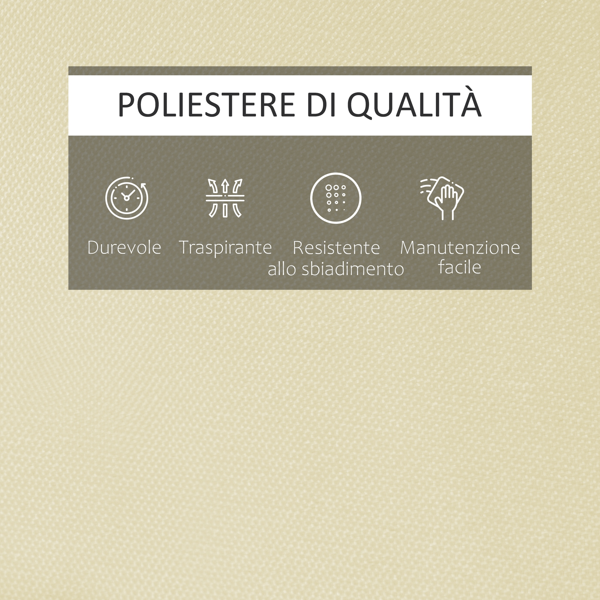 Poliestere di qualità: durevole, traspirante, resistente, facile manutenzione.