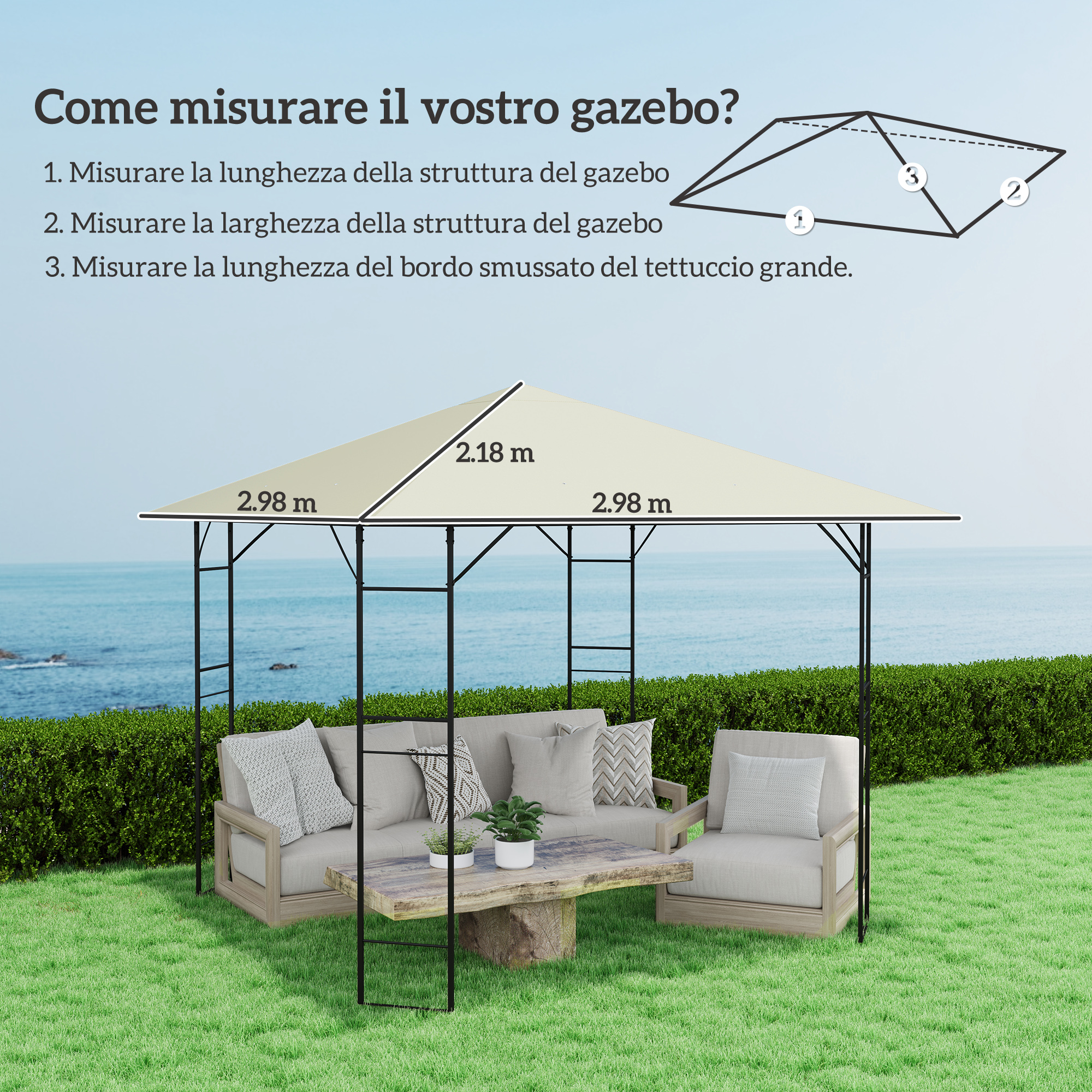 Gazebo con misure in riva al mare. Istruzioni per misurare un gazebo.