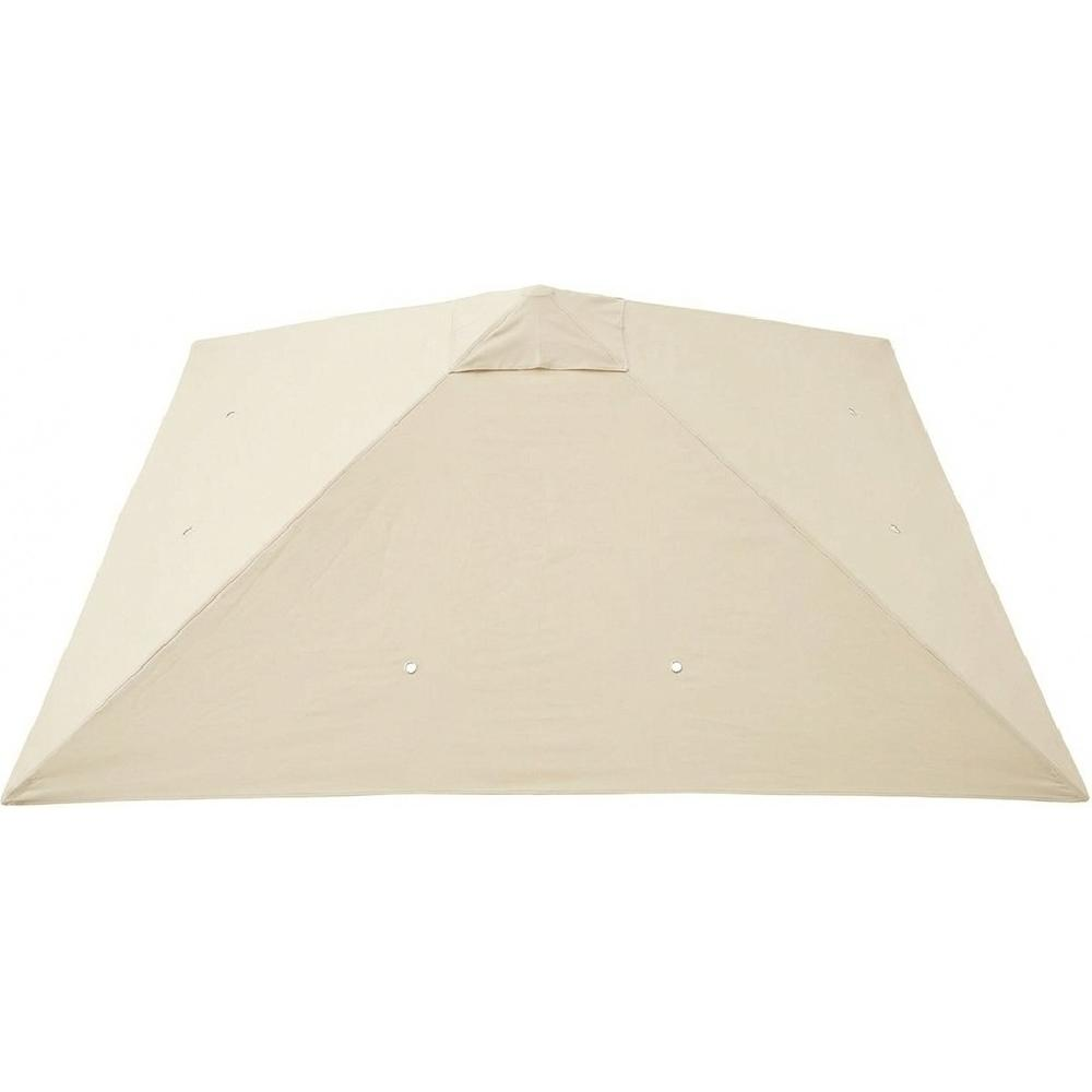 Telo tenda beige con tetto quadrato e fori di ventilazione, isolato.