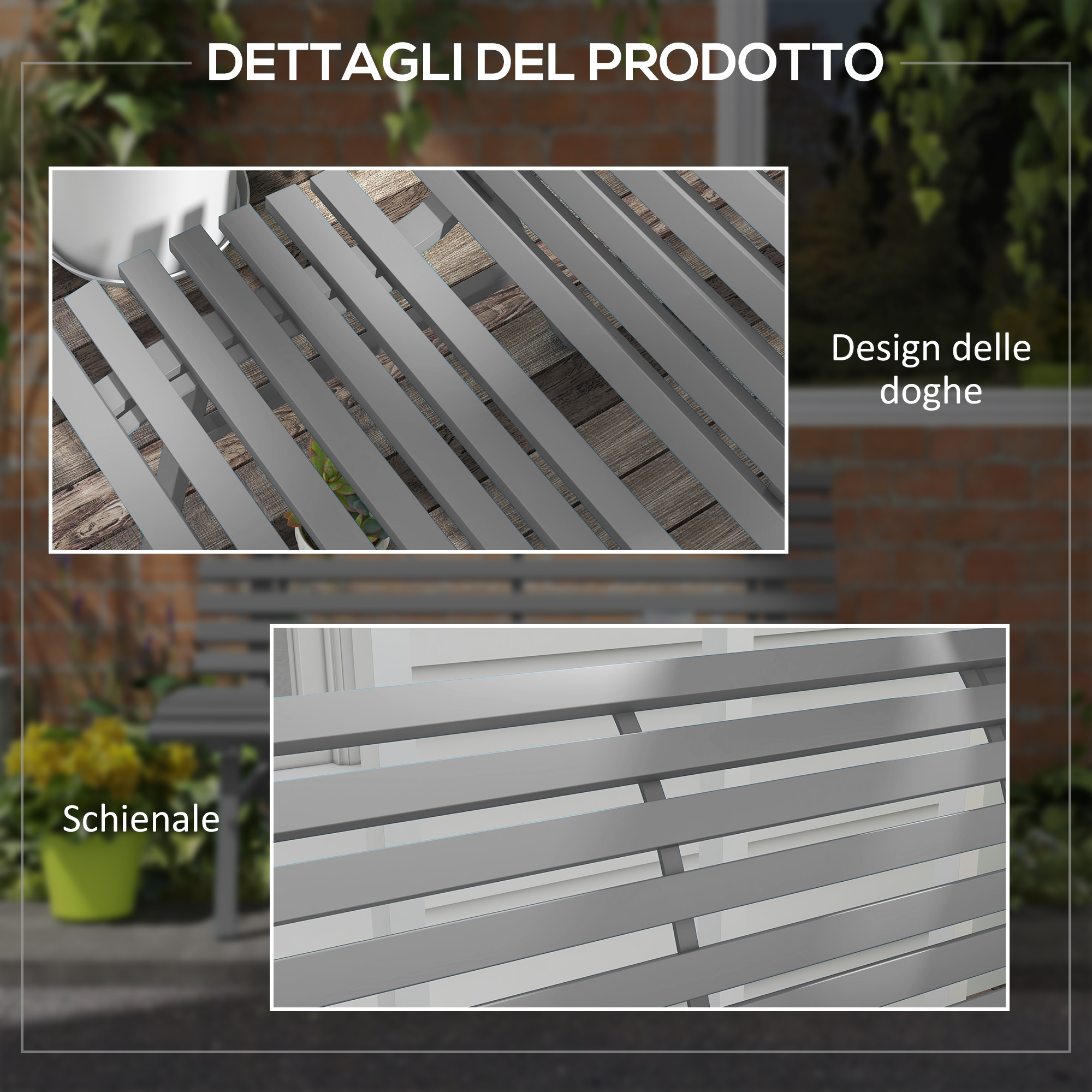 Listelli grigi su pavimento in legno e schienale con fiori gialli.