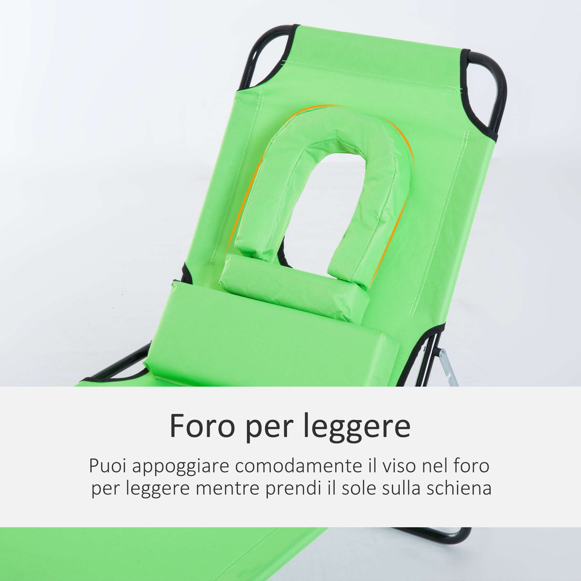 Sdraio verde con foro imbottito per il viso per comodità.