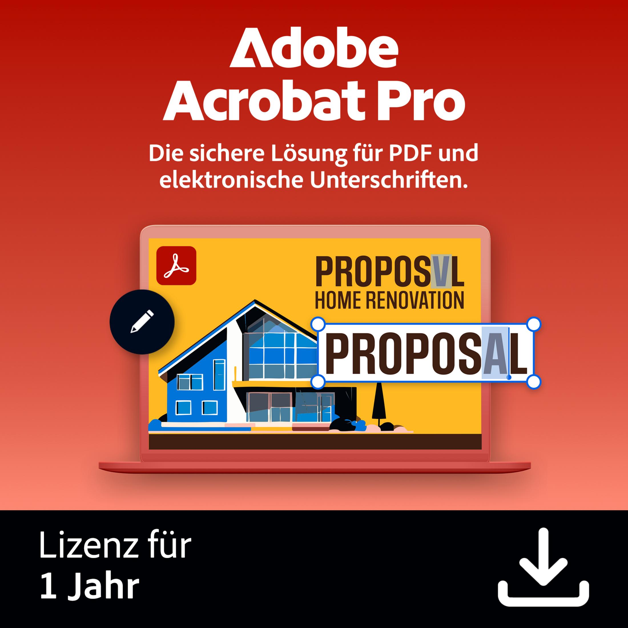 Adobe Acrobat Pro con grafica di casa e proposta di testo. Licenza di 1 anno.