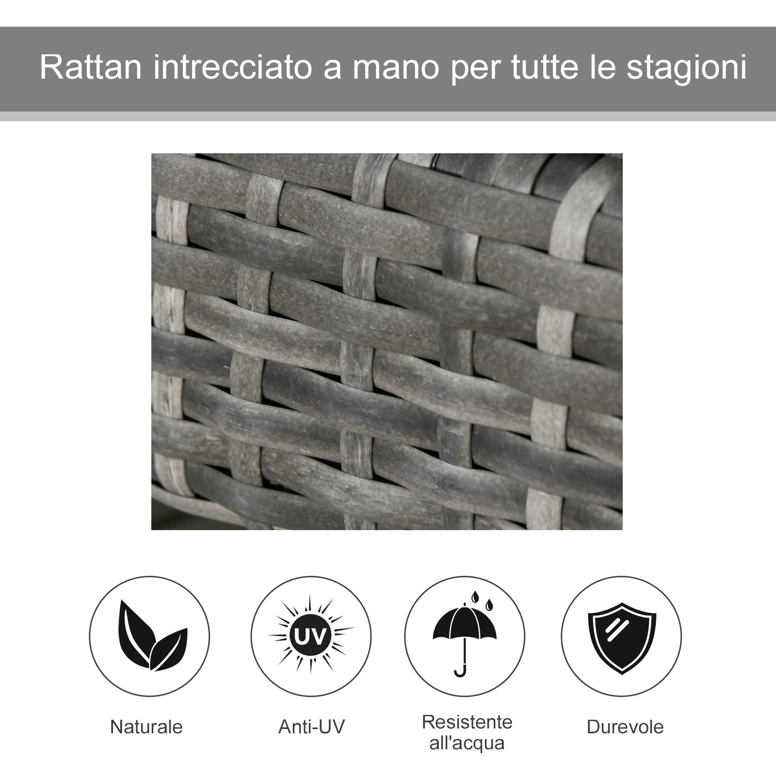 Intreccio di rattan grigio per mobili, con icone naturale, anti-UV, resistente.