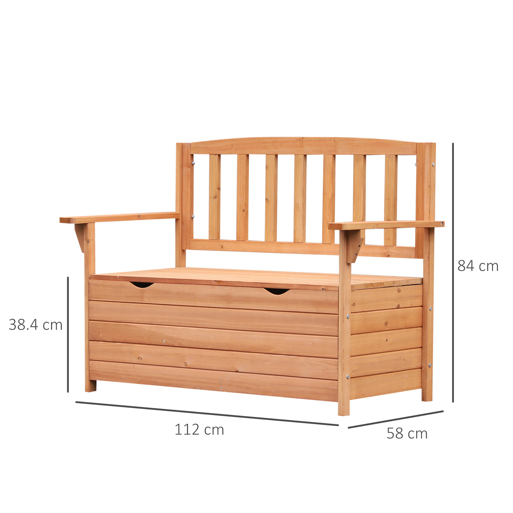 Panca in legno con contenitore, 112x58x84cm.