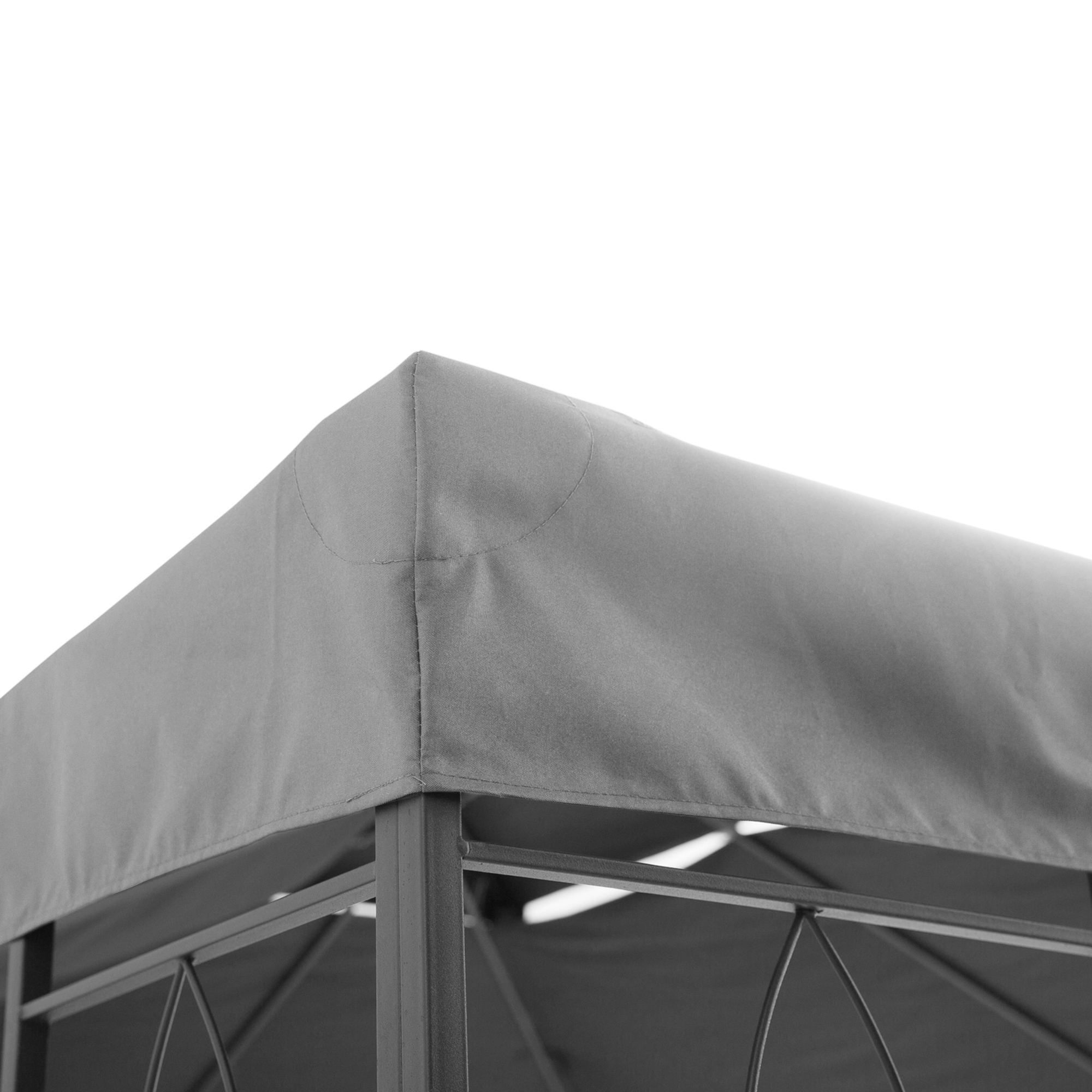 Tendalino gazebo grigio con dettaglio telaio metallico.
