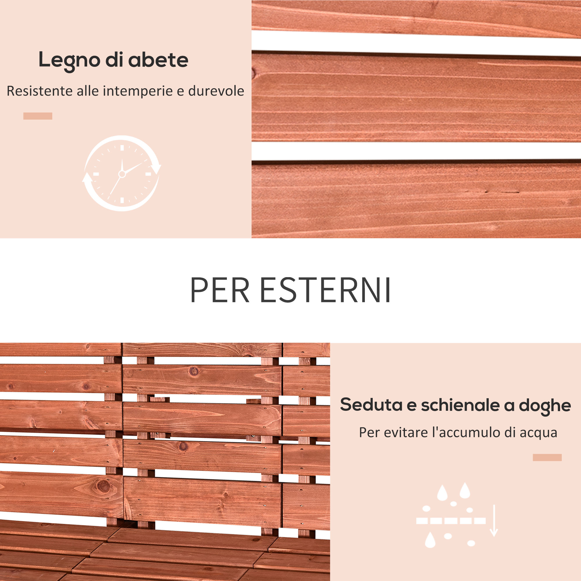 Legno per esterni con seduta e schienale a doghe.