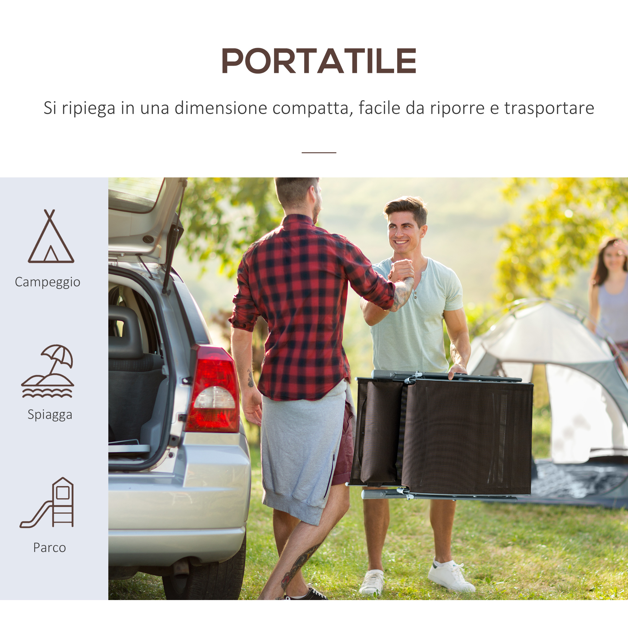 Due uomini si stringono la mano vicino a un'auto con una tenda sullo sfondo.