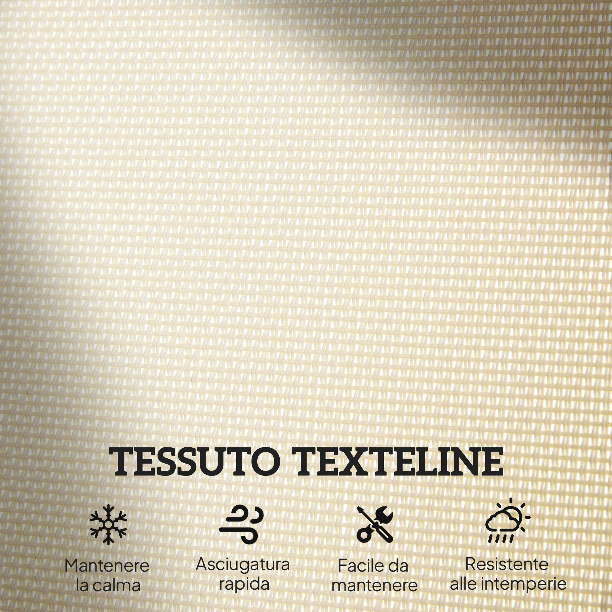Tessuto Textilene: mantiene la calma, asciugatura rapida, facile da mantenere.