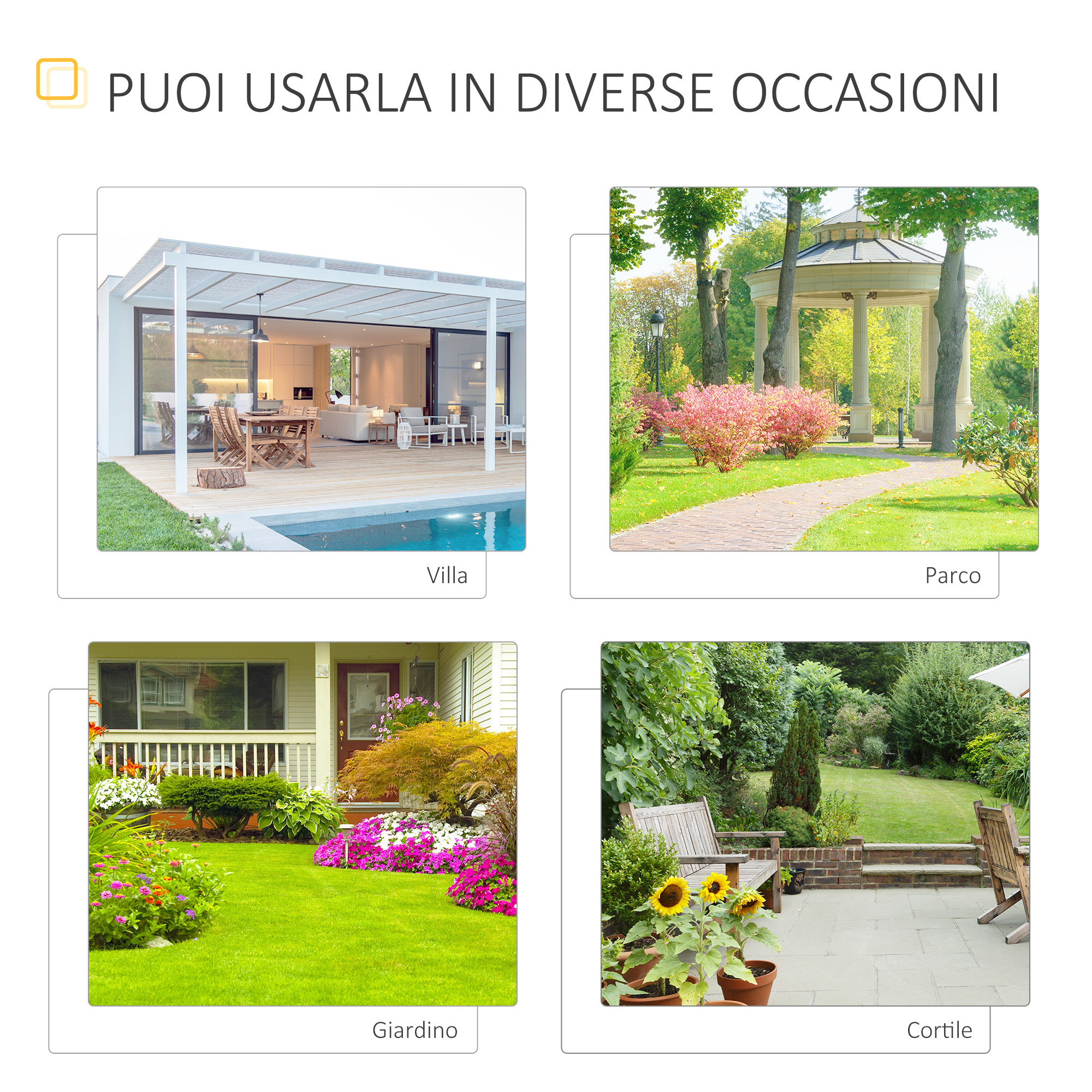 Villa moderna con piscina, parco con gazebo, giardino e terrazzo.