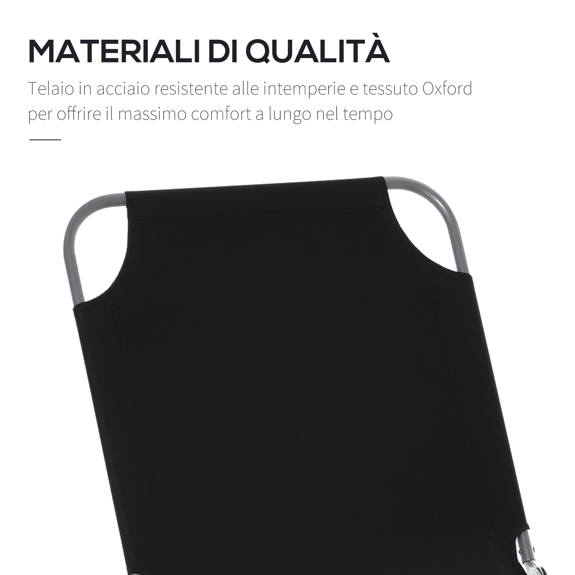 Tessuto nero con telaio in metallo argentato. Materiali di alta qualità.