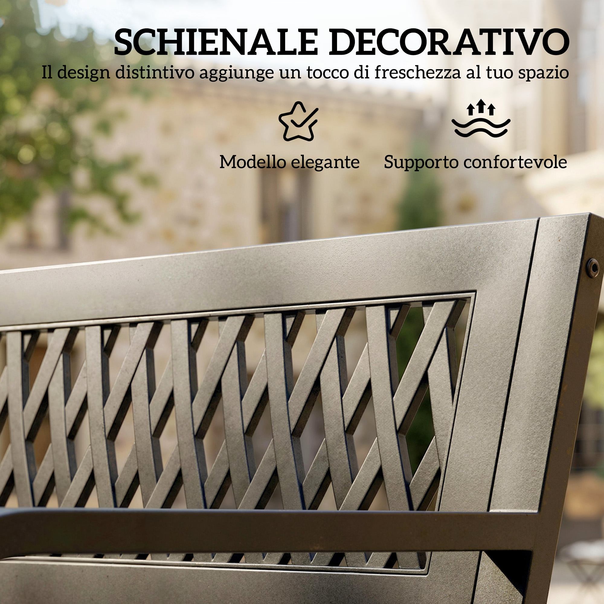 Schienale decorativo dal design elegante e arioso per comfort.