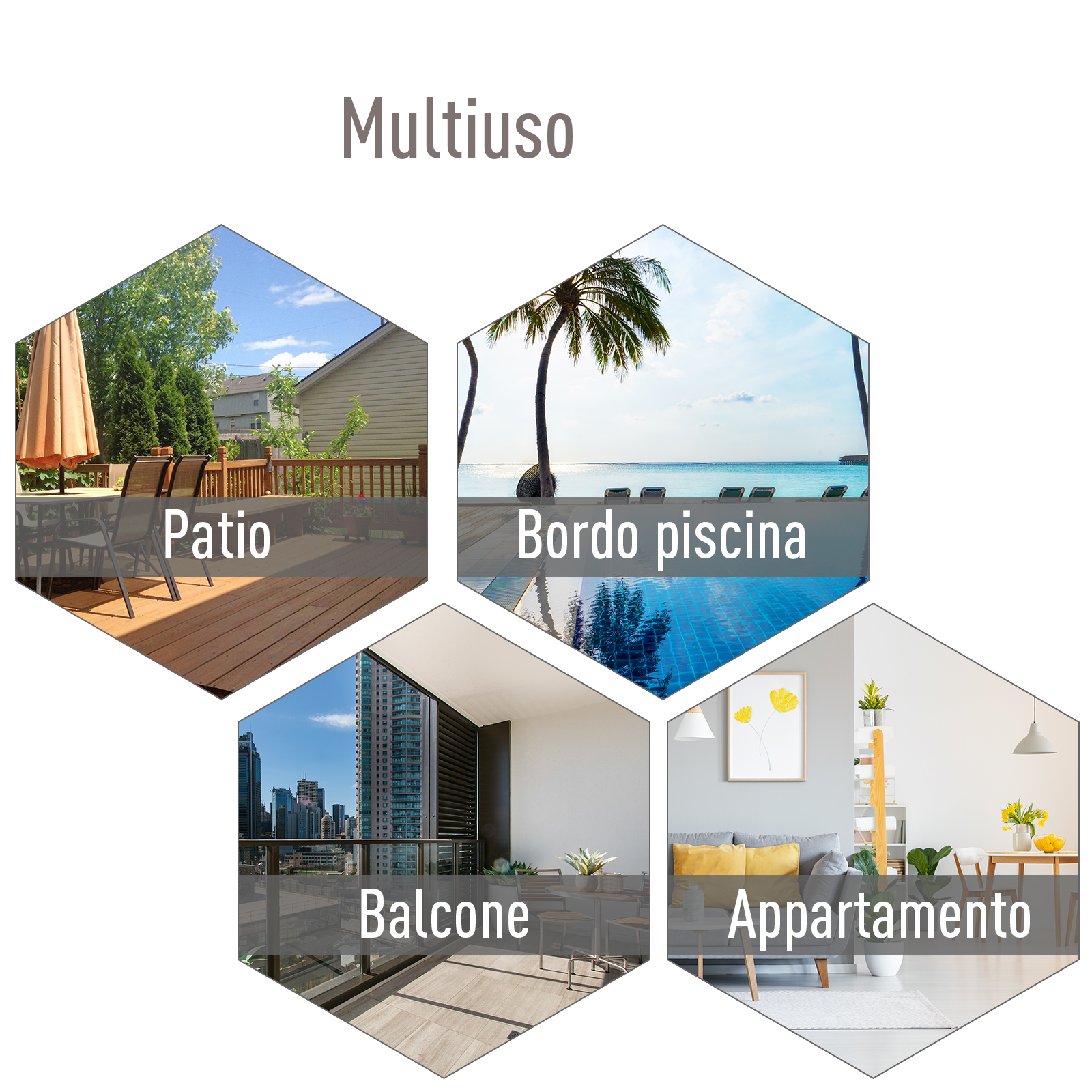 Multiuso: Patio, bordo piscina, balcone, appartamento.