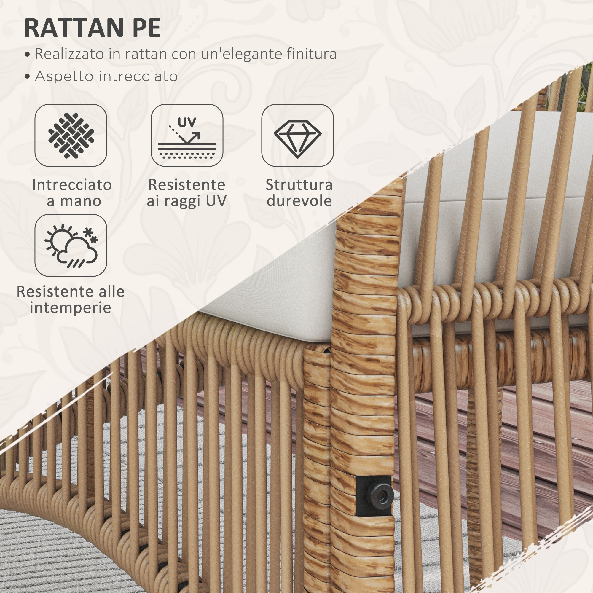 Mobili in rattan con icone: artigianali, resistenti UV, durevoli.