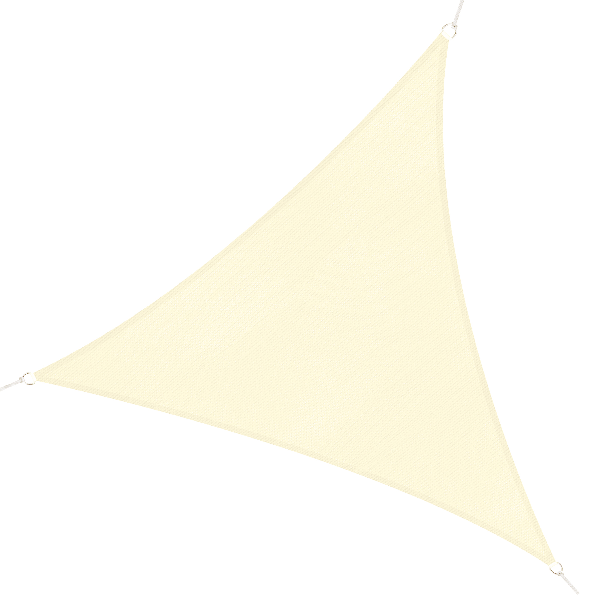 Una vela parasole giallo chiaro con tre anelli e corde su sfondo bianco.