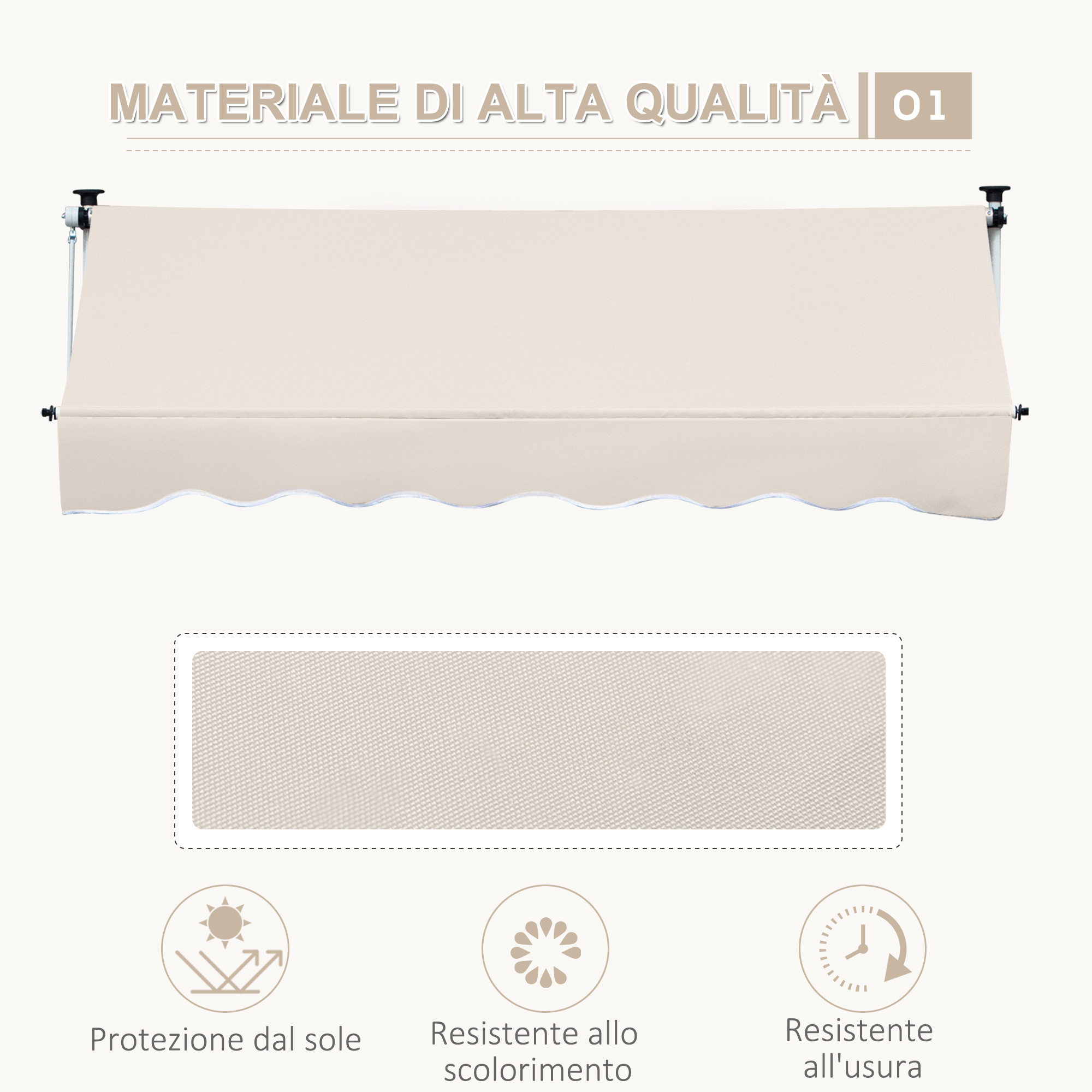 Materiale di alta qualità per tende da sole: protezione solare, resistente allo scolorimento.