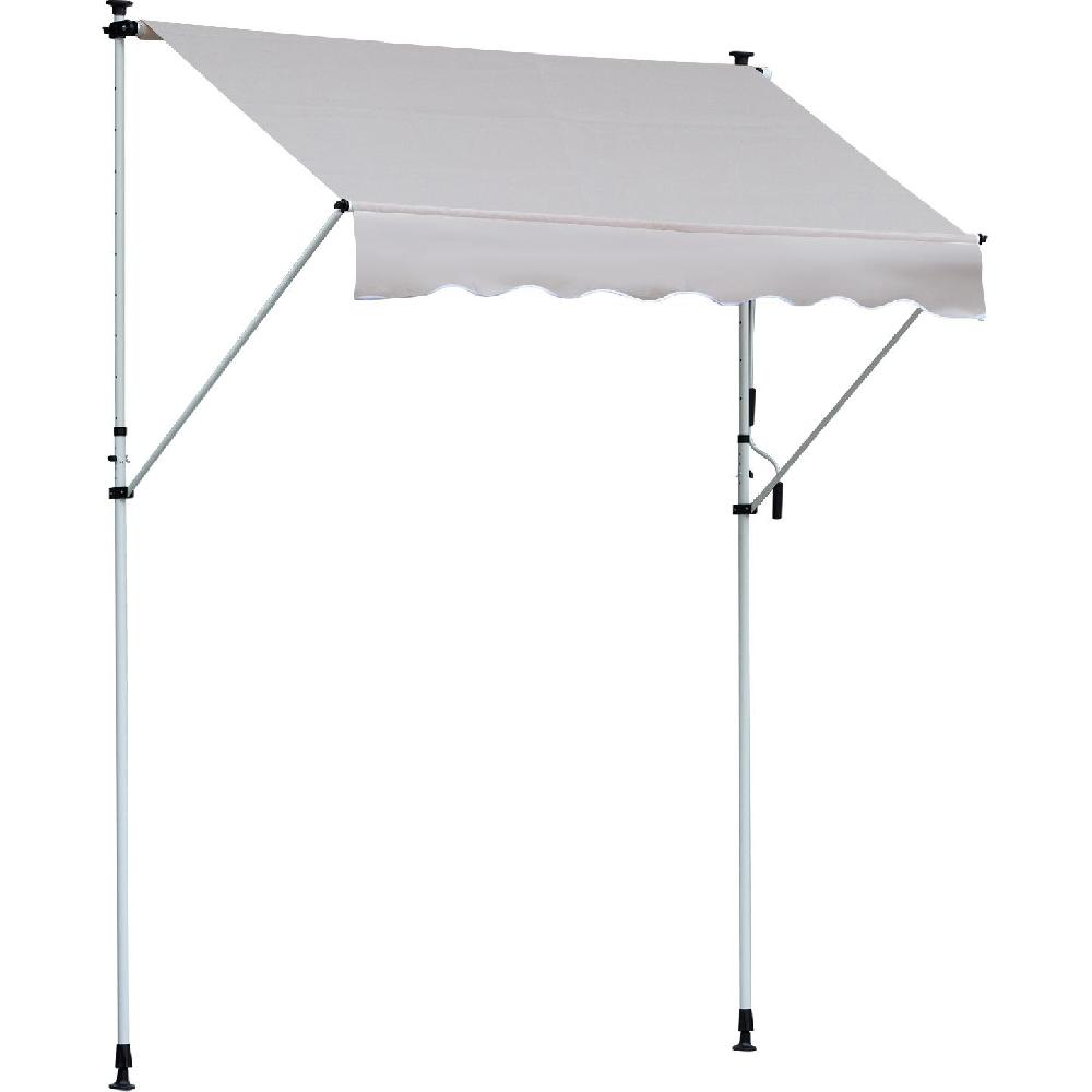Una tenda da sole grigio chiaro con due pali di supporto su sfondo bianco.