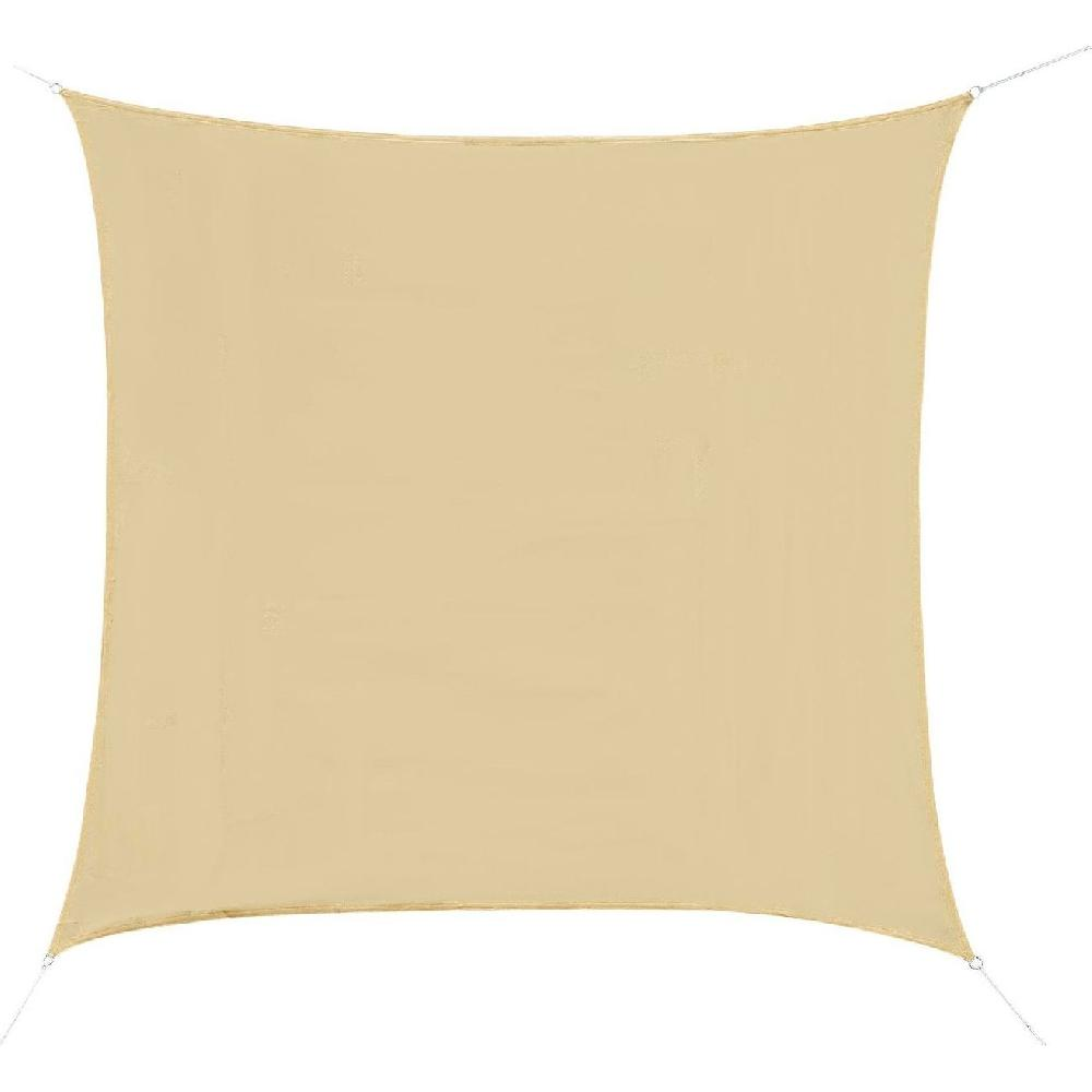 Una vela ombreggiante quadrata beige con quattro punti di attacco.