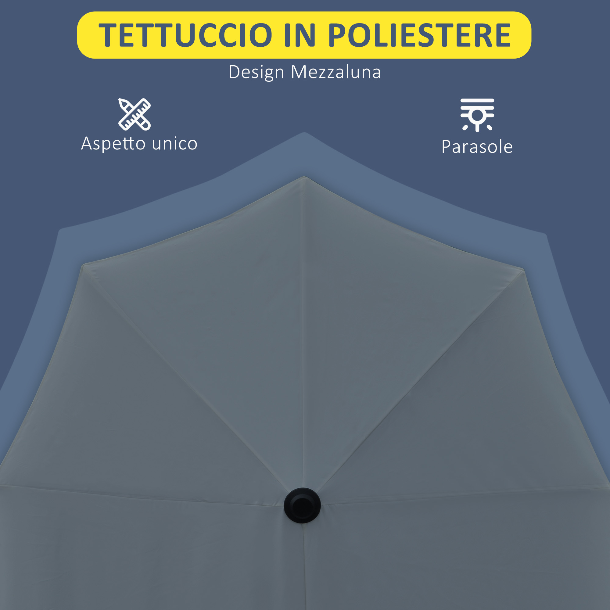 Design baldacchino in poliestere grigio con manopola nera centrale.