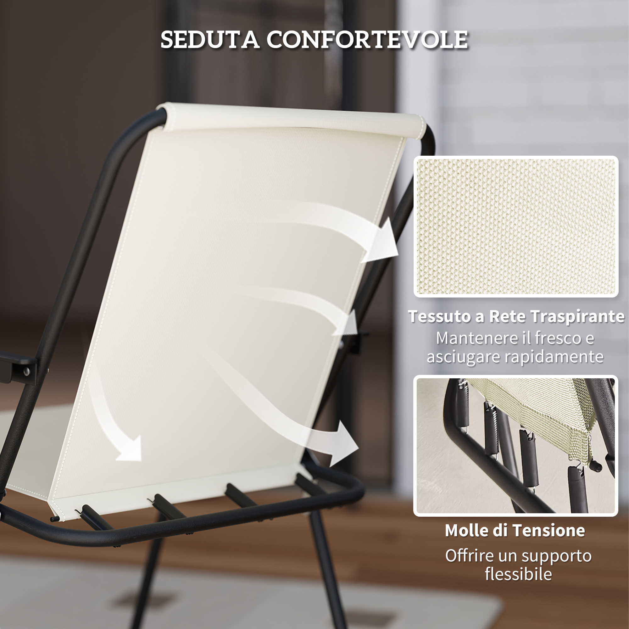 Seduta confortevole con tessuto a rete traspirante e molle.