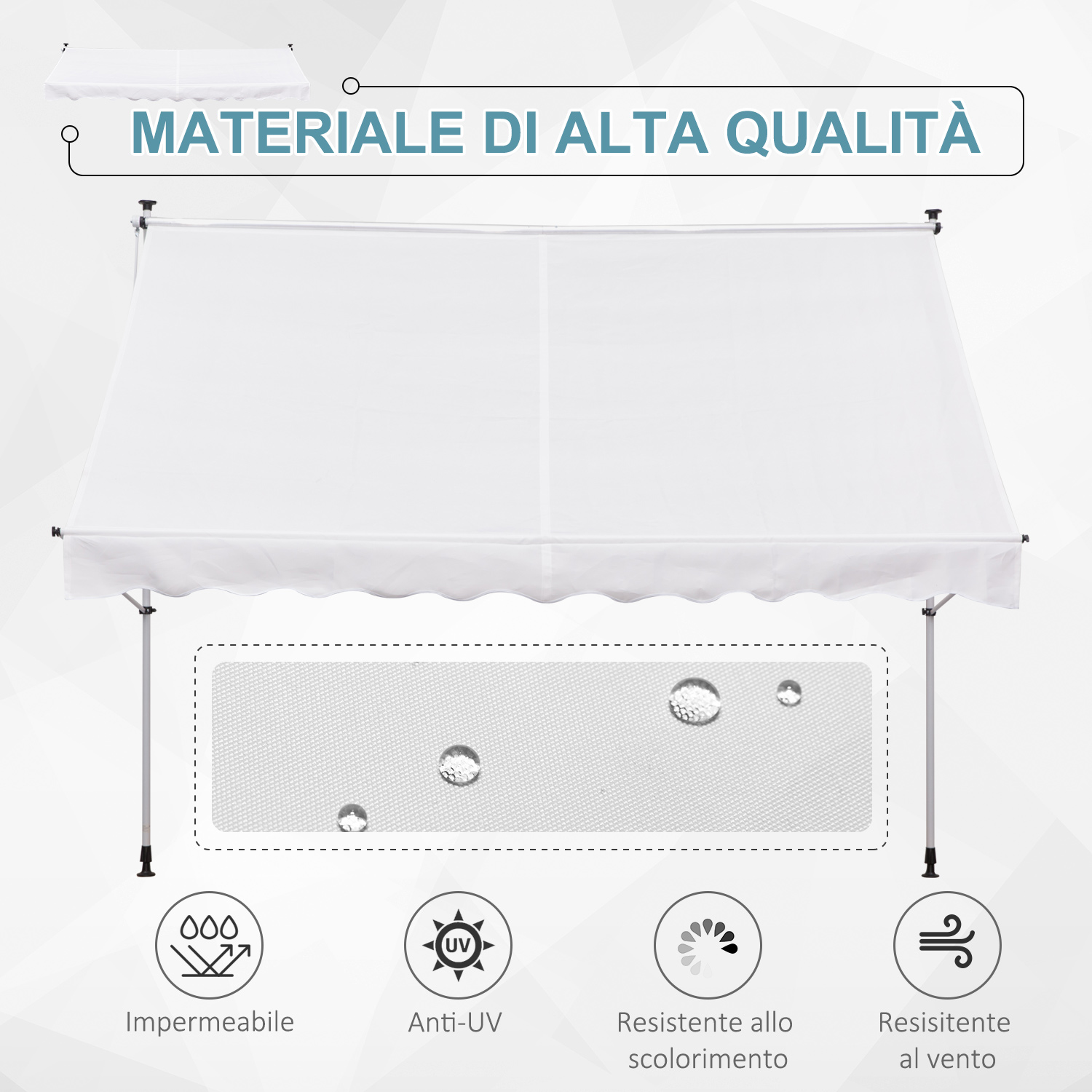 Una tenda bianca con icone impermeabile, anti-UV, resistente allo scolorimento e al vento.