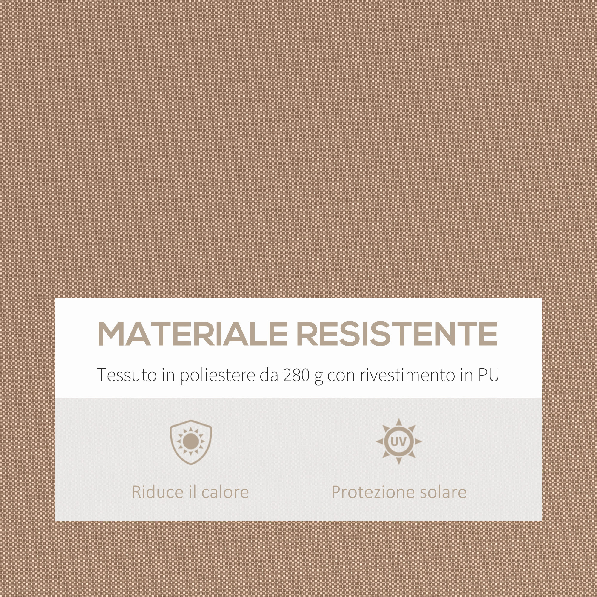 Tessuto poliestere resistente 280g con rivestimento PU. Riduce il calore, protegge dal sole.
