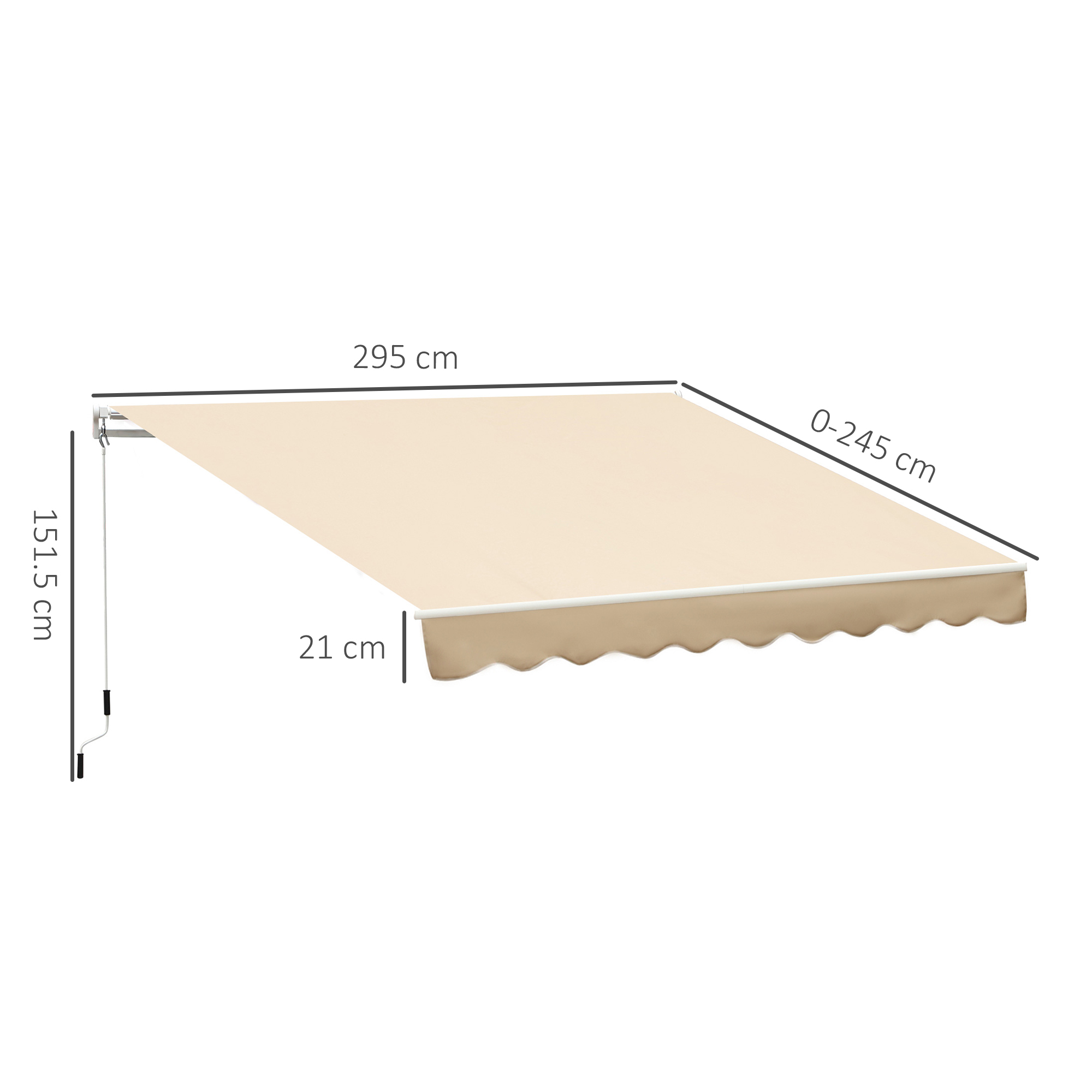 Tendalino beige con bordo a onda, 295cm larg., 245cm sporg., 151.5cm altezza.