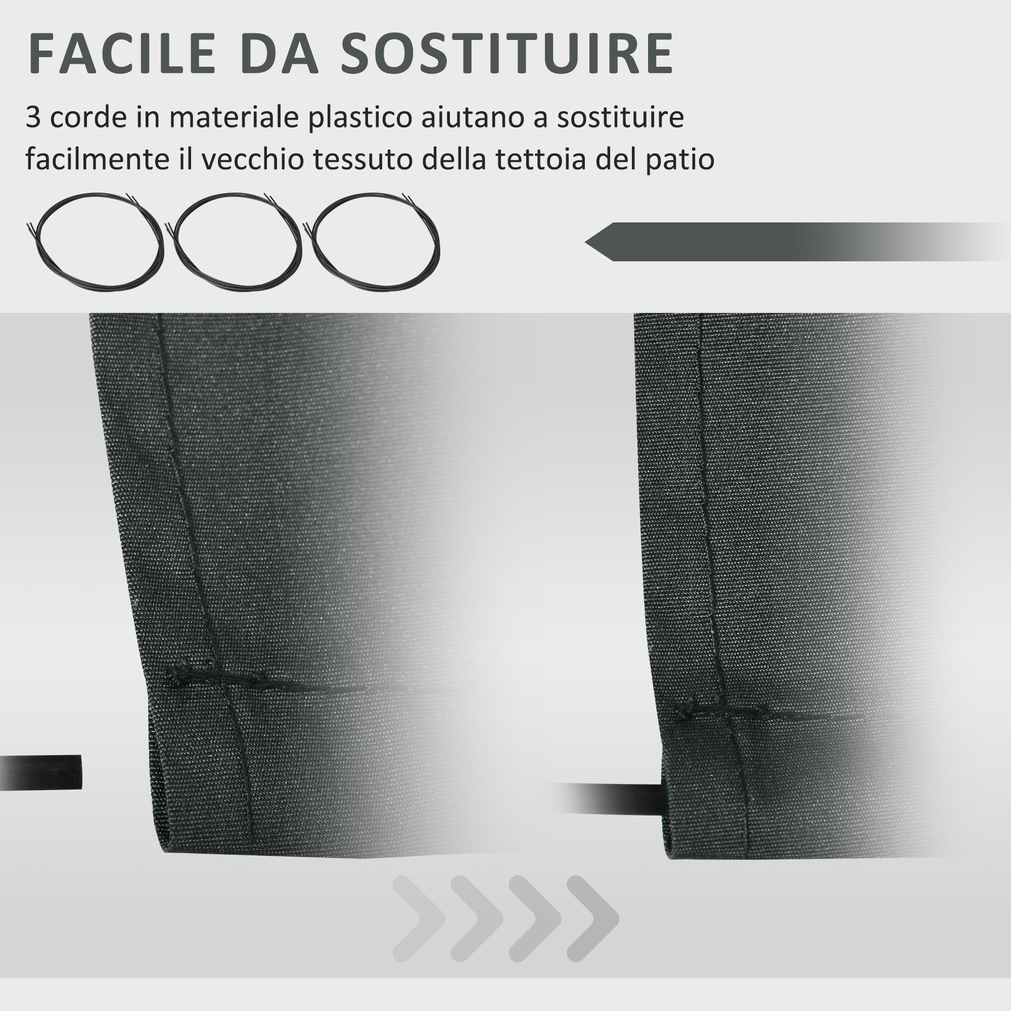 Tre corde nere per sostituire facilmente il tessuto del patio.