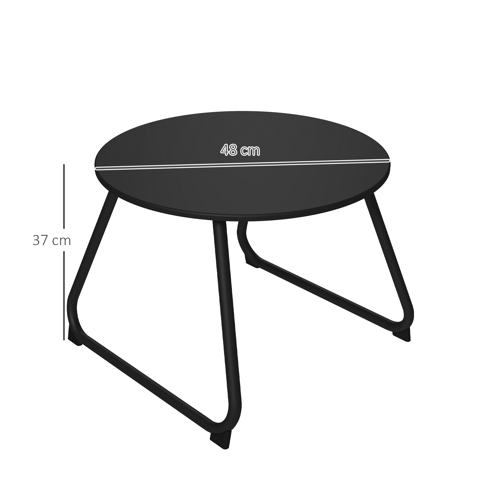 Tavolo rotondo nero, diametro 48 cm, altezza 37 cm.