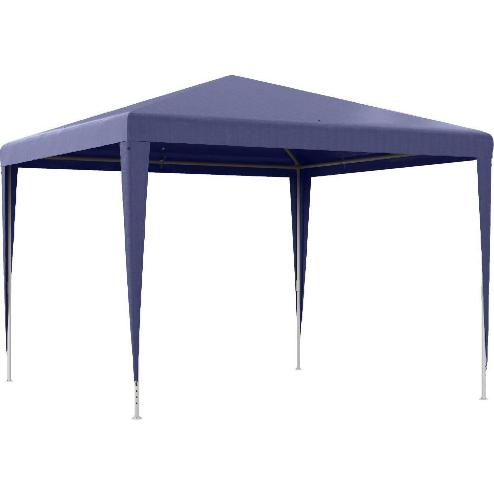 Un gazebo blu scuro con quattro gambe su sfondo bianco.