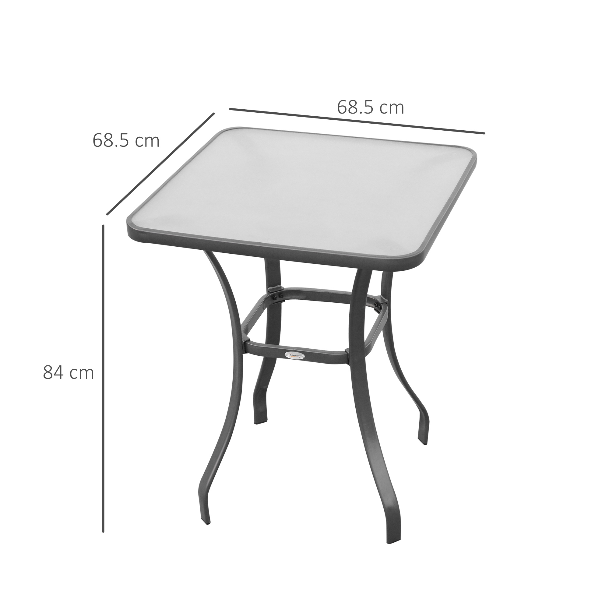 Tavolo quadrato con piano in vetro, 68,5x68,5x84 cm.