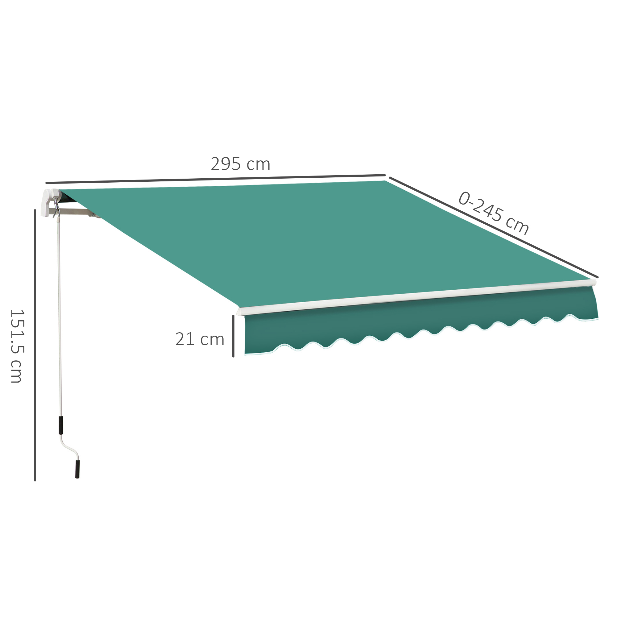 Tessuto per tenda da sole turchese con bordo smerlato, misura 295x245 cm.