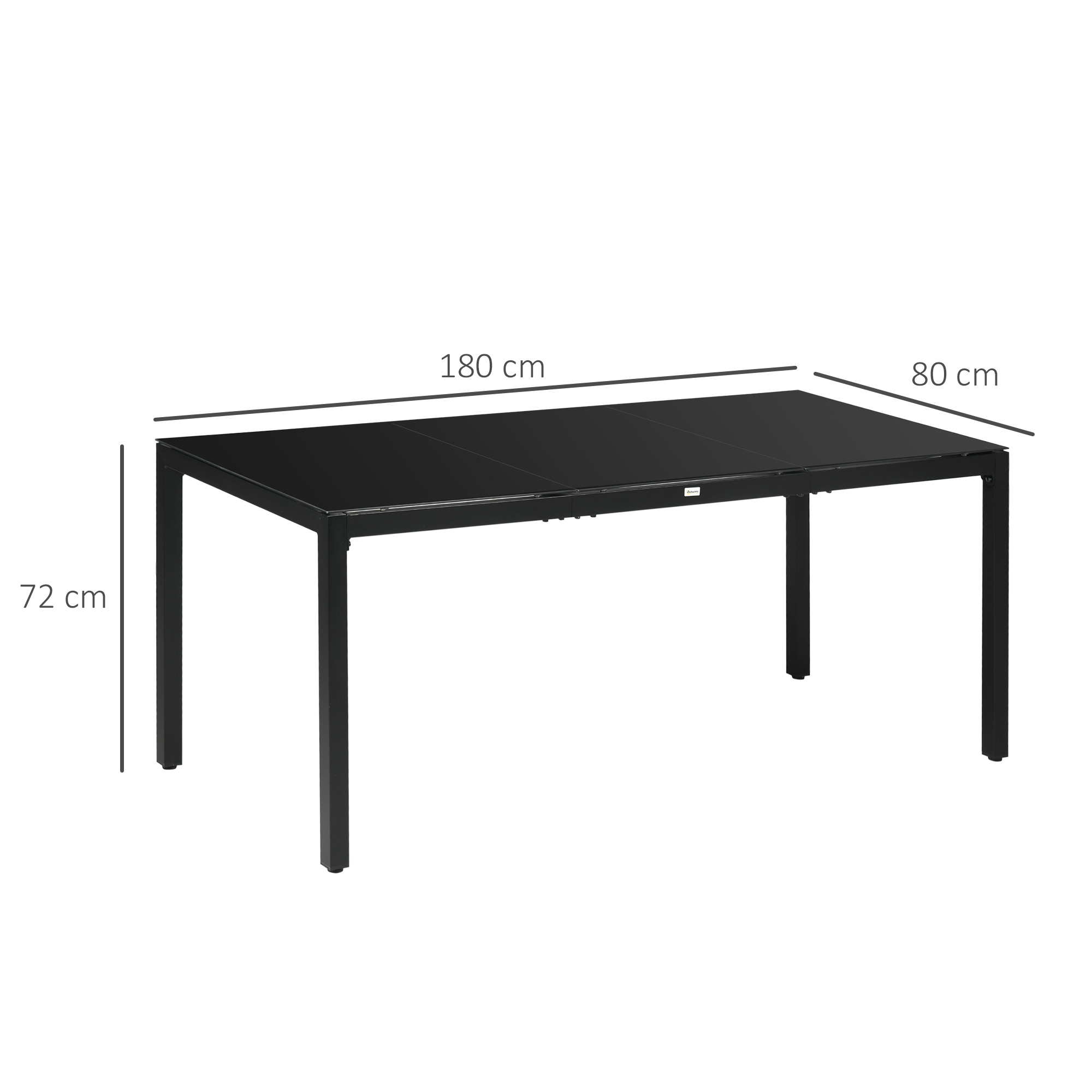 Tavolo rettangolare nero con struttura in metallo. Dimensioni: 180x80x72 cm.