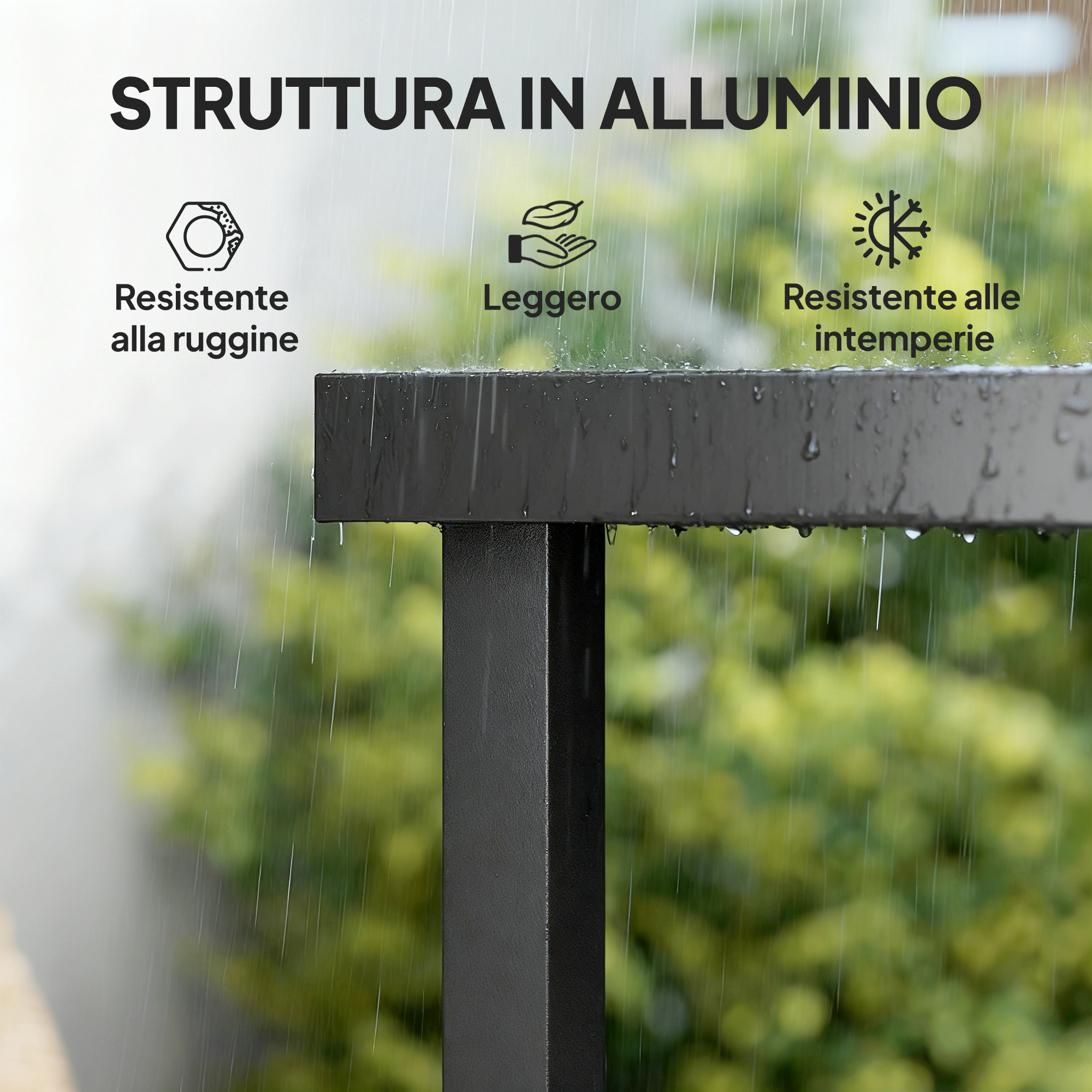 Struttura in alluminio sotto la pioggia: antiruggine, leggera.