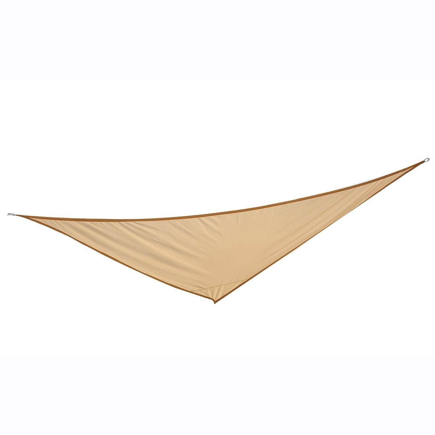 Una vela parasole color sabbia con bordi marroni e anelli.