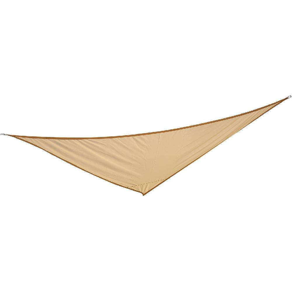 Una vela parasole beige con bordi marroni è mostrata su sfondo bianco.