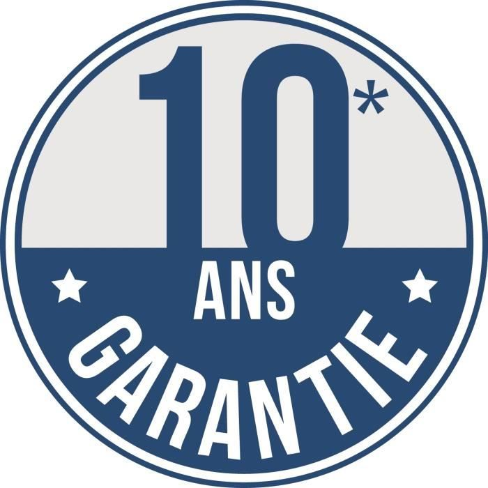 Logo met het getal 10, "ANS GARANTIE" en sterren op een blauw-witte achtergrond.