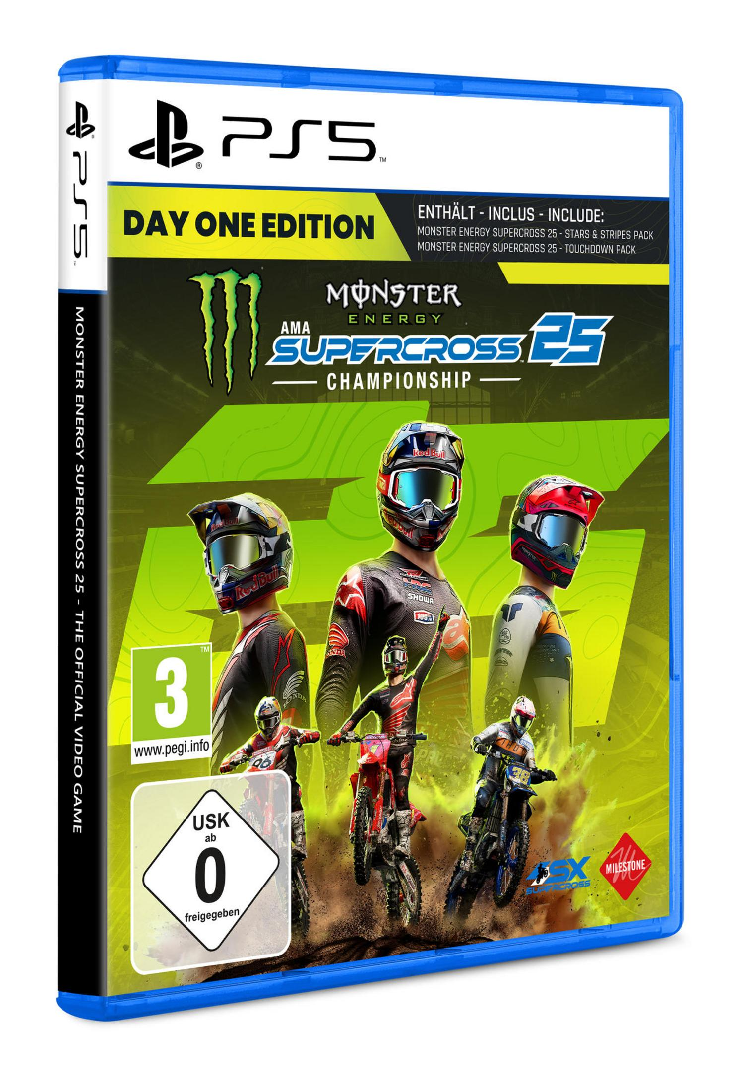 Custodia gioco PS5: Monster Energy Supercross 25, Edizione Day One con piloti.