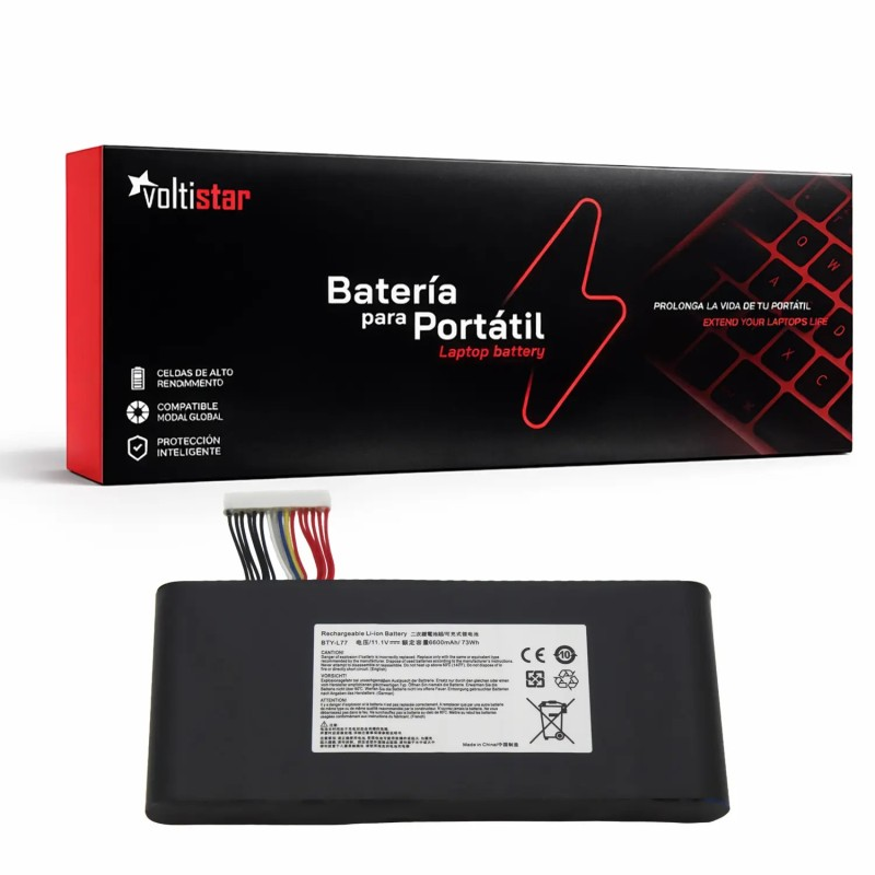 Una batería de portátil Voltistar y embalaje con diseño de teclado. Con cables.
