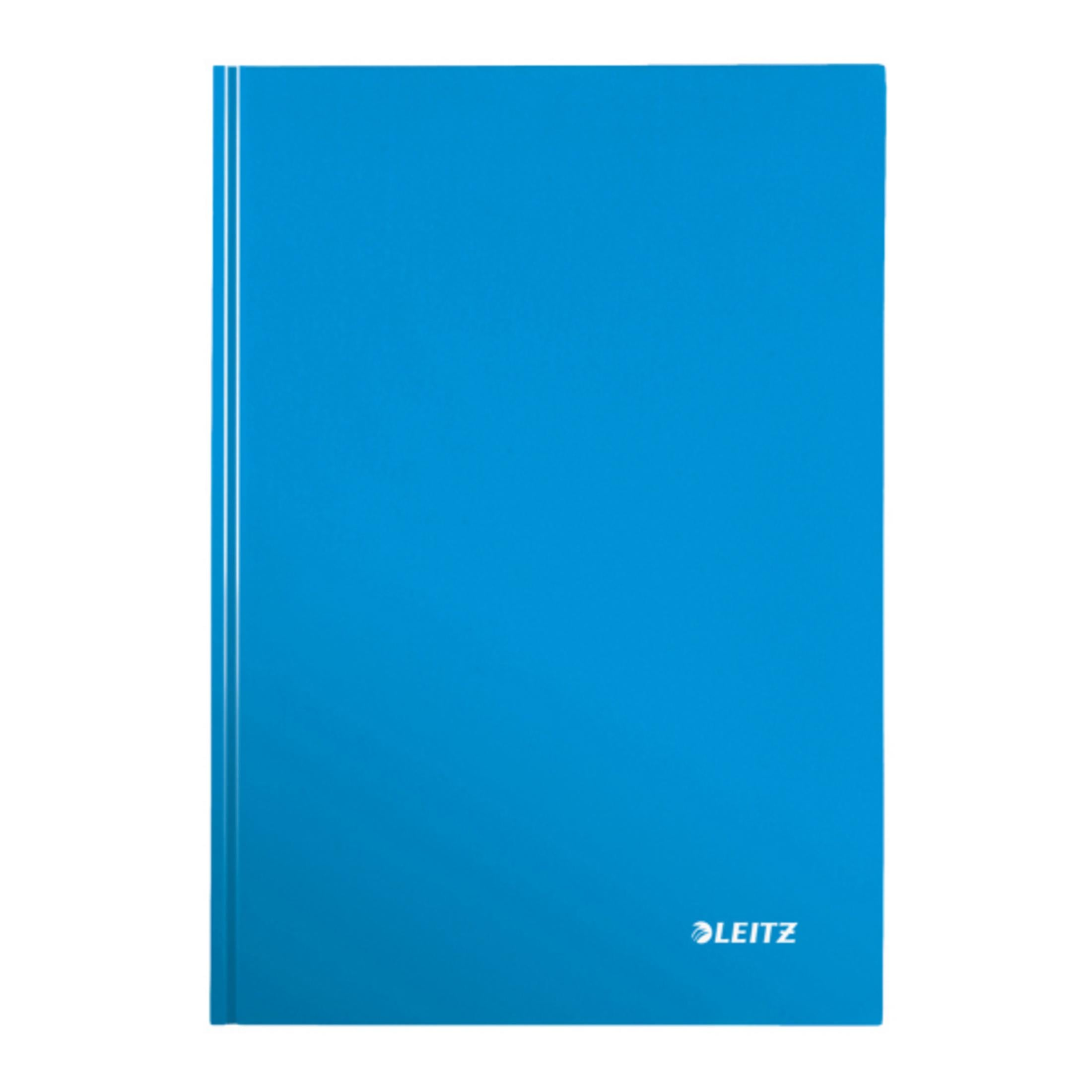 Dossier bleu Leitz avec deux lignes blanches sur le bord gauche.