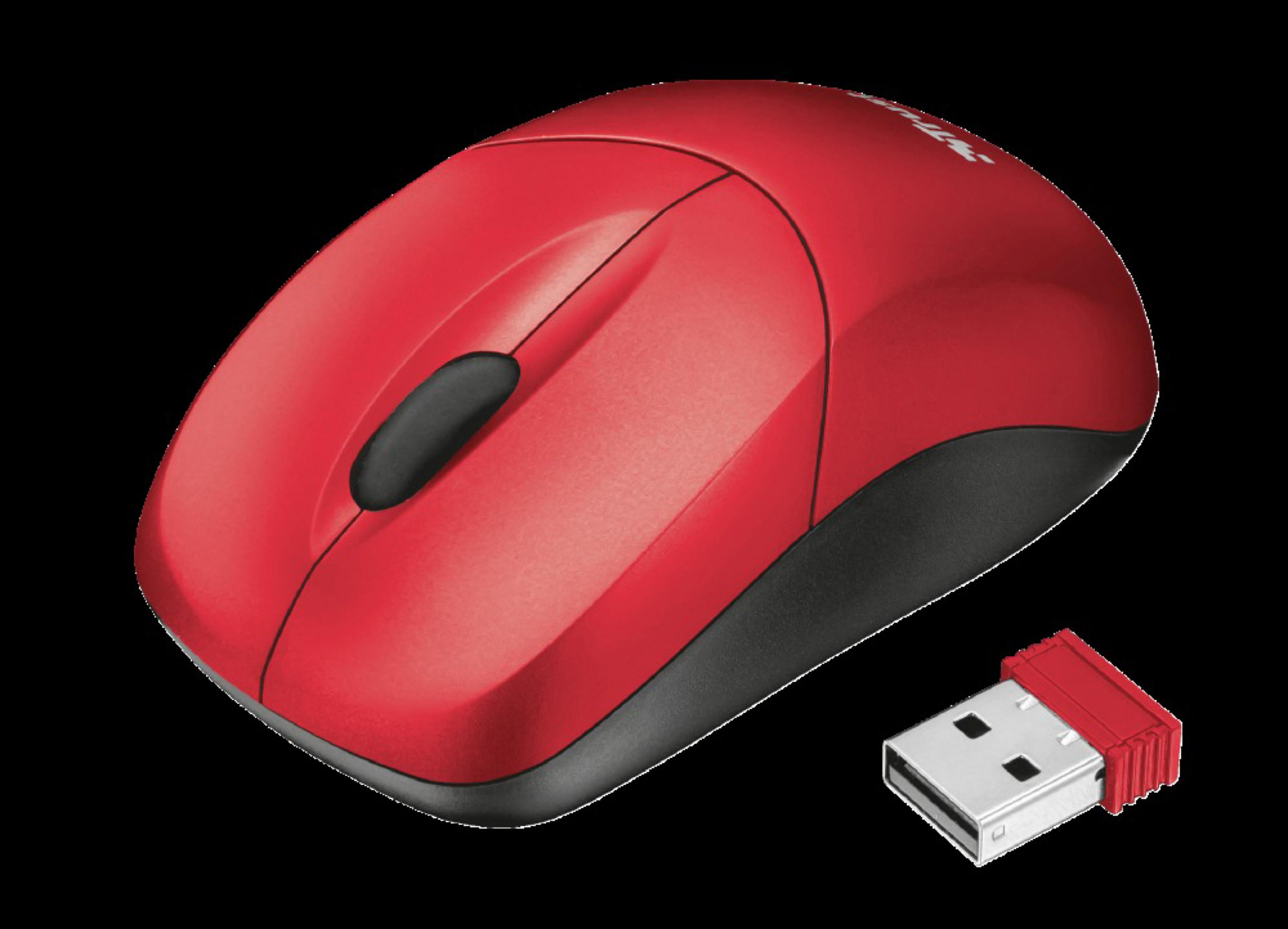 Czerwona mysz komputerowa i pendrive USB na czarnym tle.