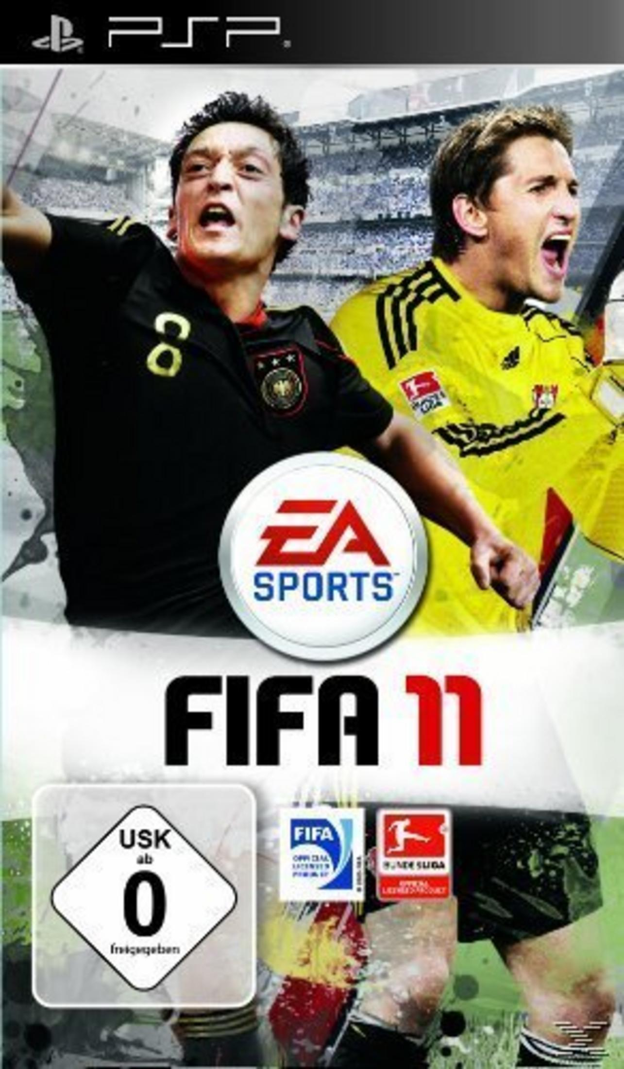 FIFA 11 PSP Cover mit Spielern, EA Sports Logo und USK-Einstufung.