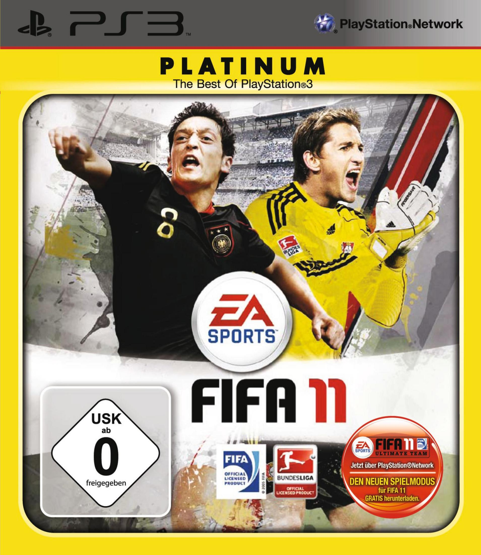 FIFA 11 Platinum Edition Cover mit zwei Fußballspielern und Spiel-Logos.