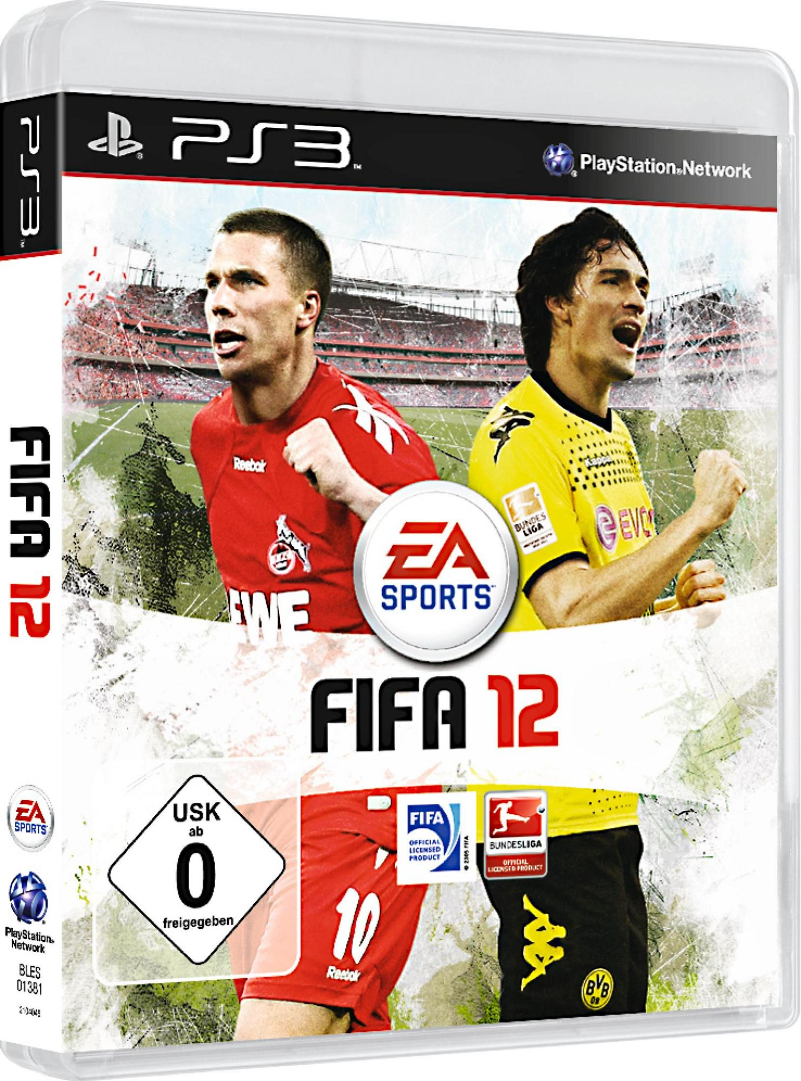 Copertina del gioco FIFA 12 per PS3 con due calciatori e il logo EA Sports.