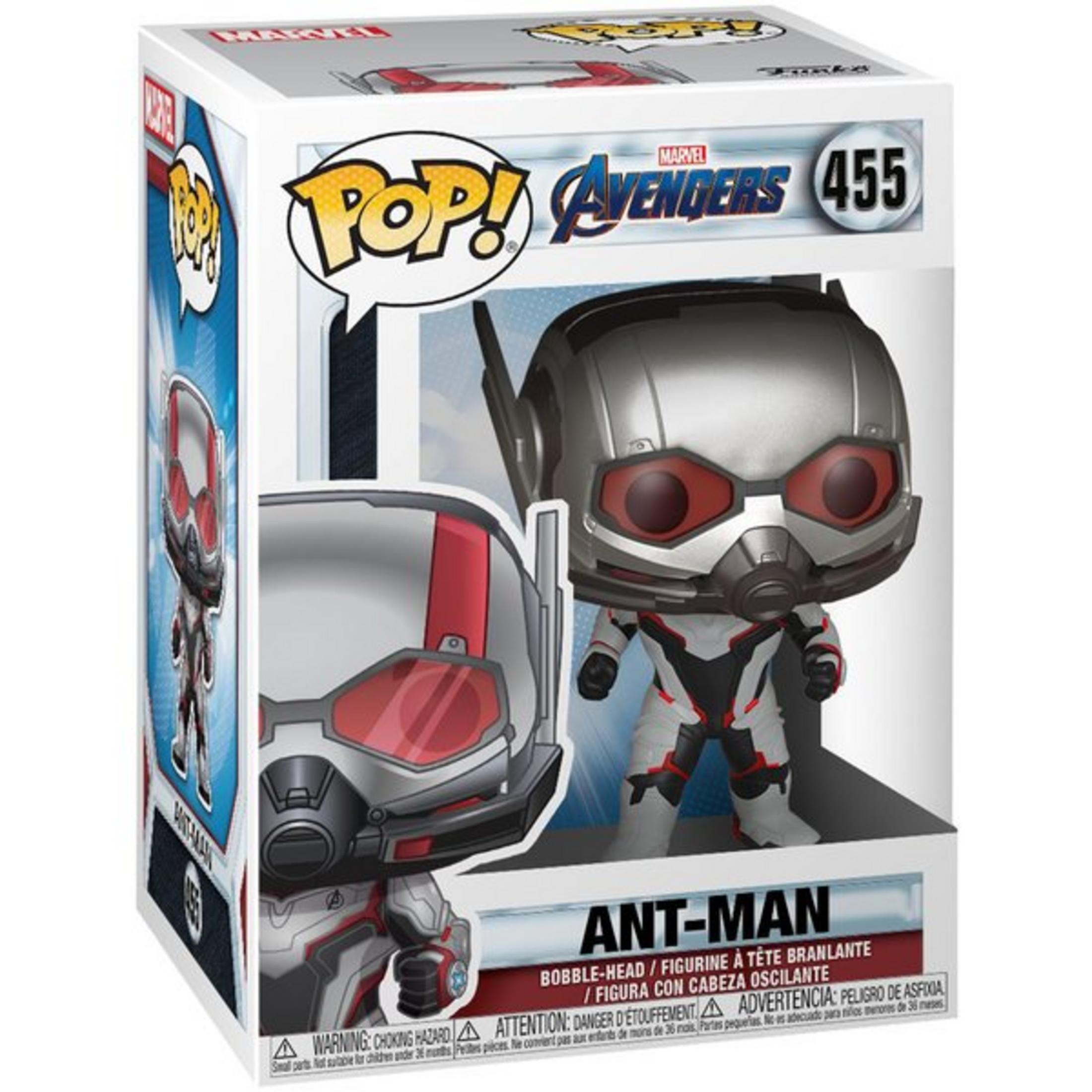 Action figure Funko Pop! Ant-Man in confezione Avengers, tuta argento e rossa.