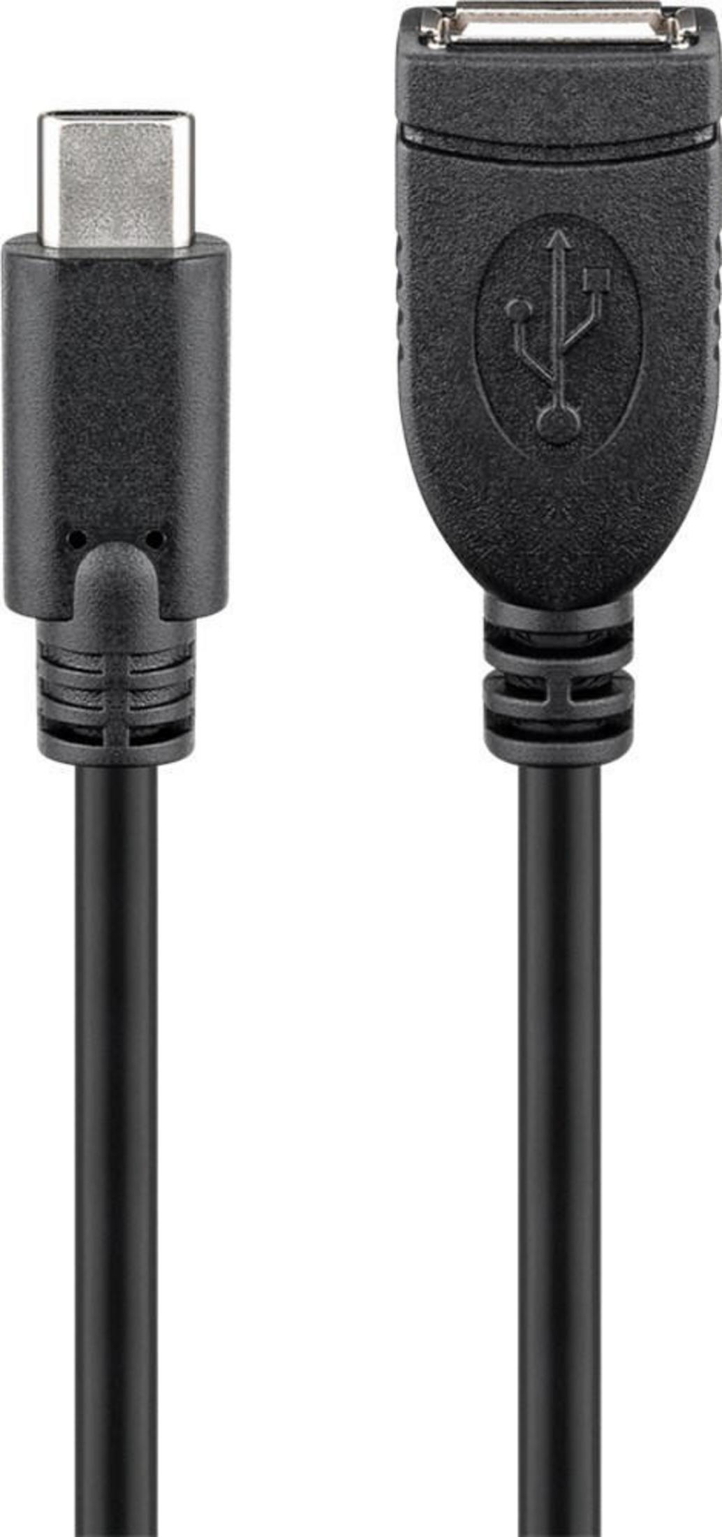 Un cavo USB-C nero con connettore USB-A.
