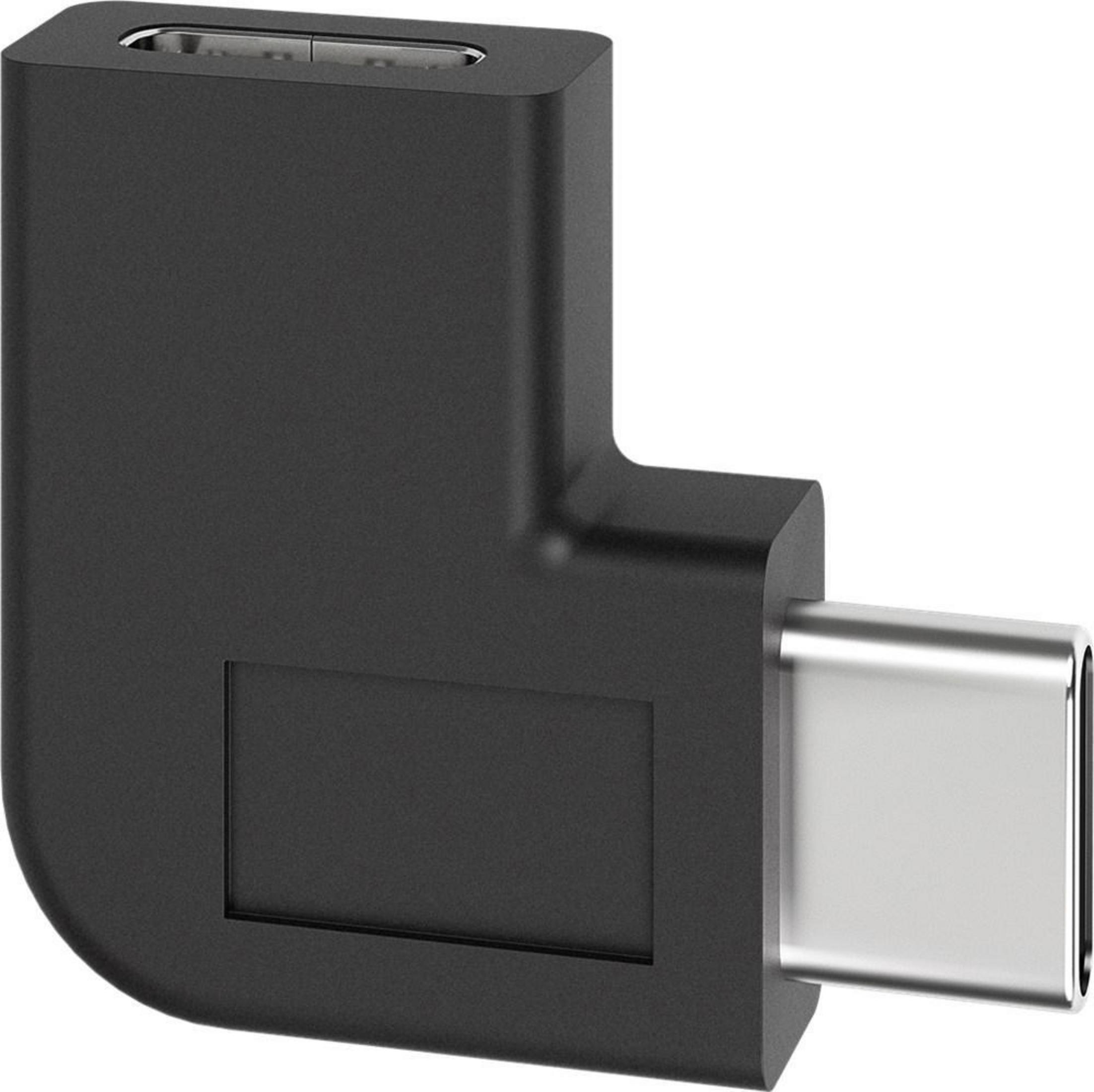 Schwarzer USB-C-Adapter mit einem rechten Winkel und einem männlichen Stecker.