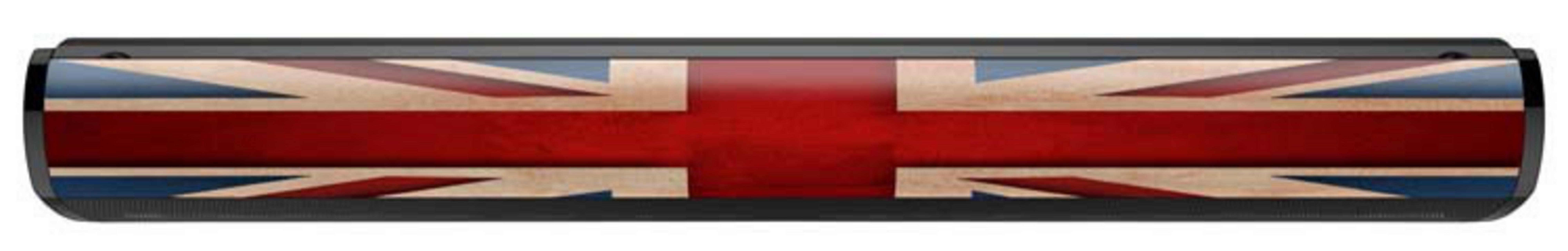 Un cilindro nero decorato con la bandiera Union Jack.