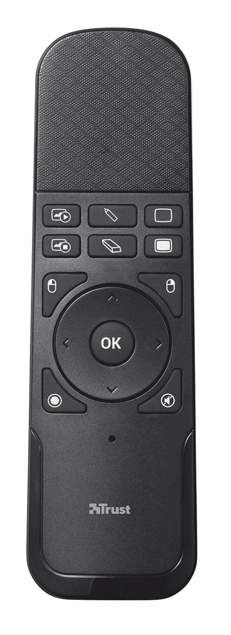 Telecomando nero con pulsante OK e frecce di navigazione.
